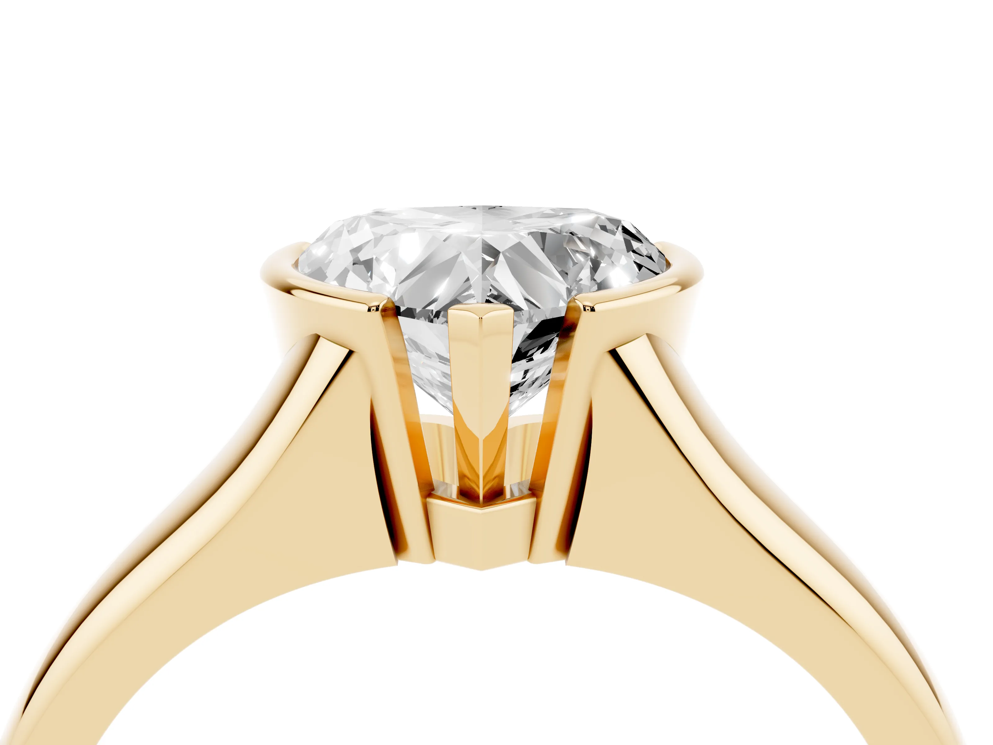 Heart Cut Diamond Solitaire Tension Set Ring Set in Yellow gold with Split Shank Band