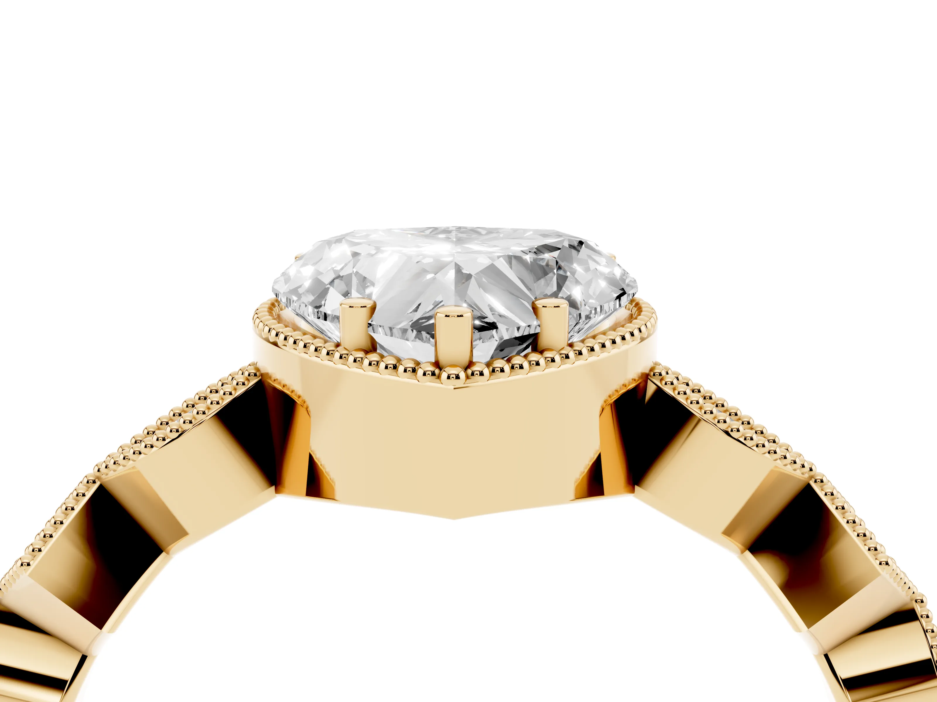 Heart Cut Diamond Milgrain Marquise Twist Band Ring Set in Yellow gold with Prong Setting