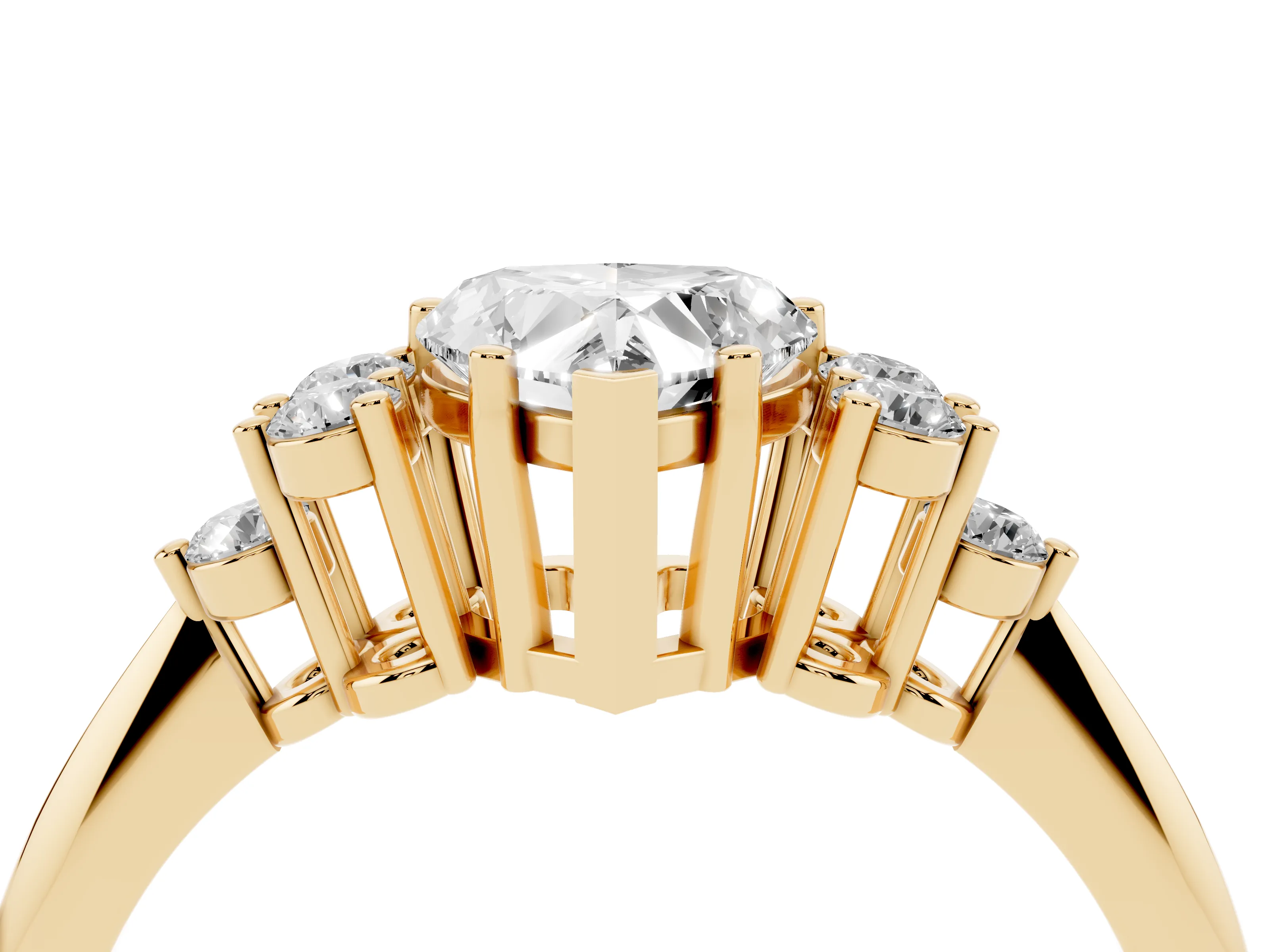 Heart Cut Diamond Cluster Ring Set in Yellow gold with Plain Band and Prong Setting