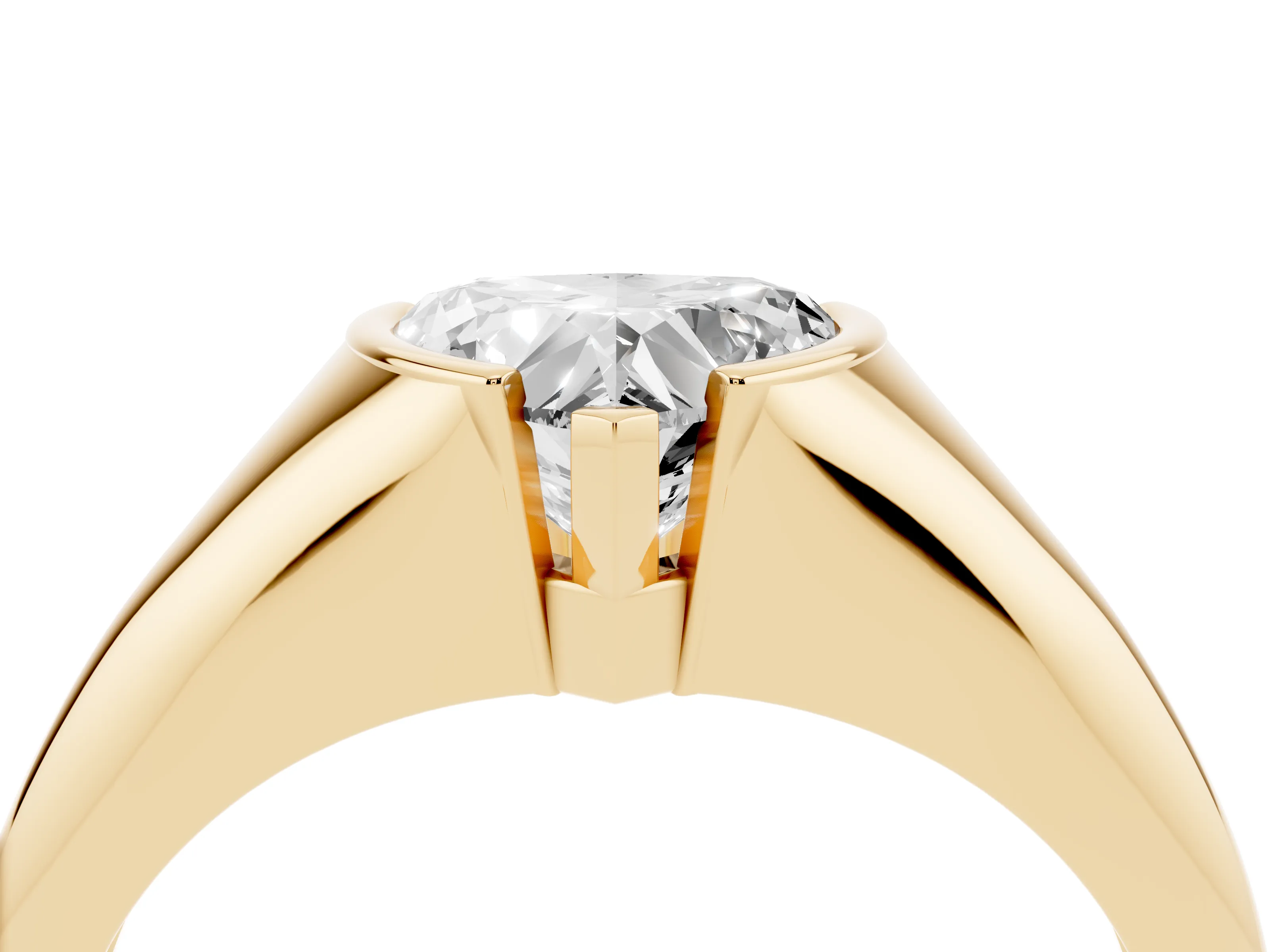 Heart Cut Diamond Solitaire Tension Set Ring Set in Yellow gold