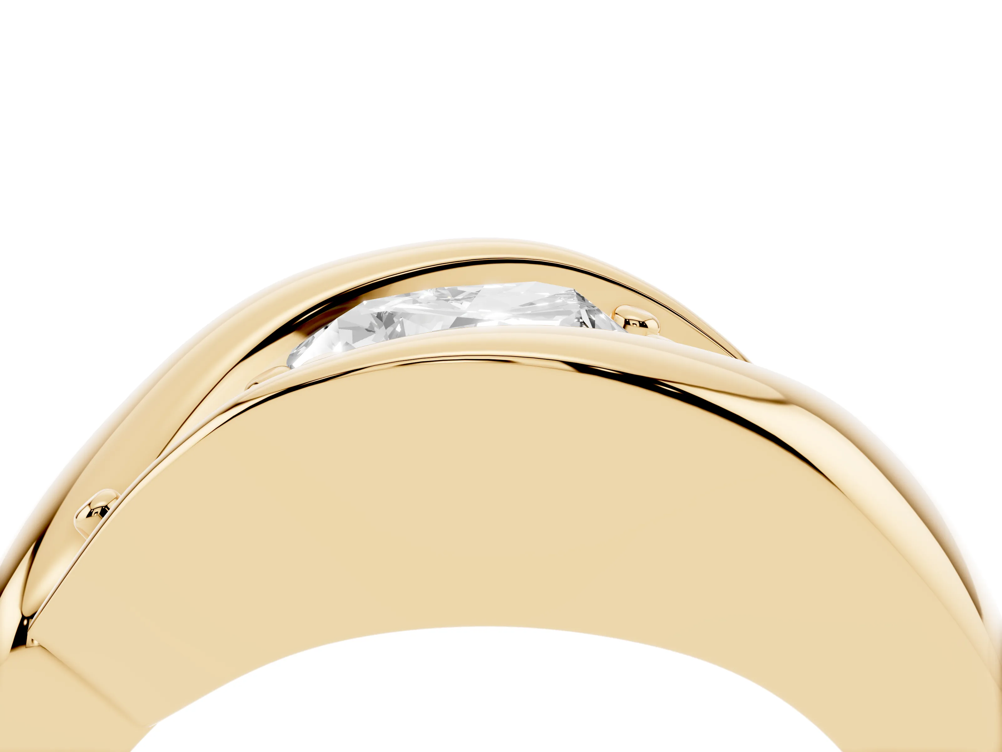 Heart Cut Diamond Channel-Set Crossover Ring Set in Yellow gold