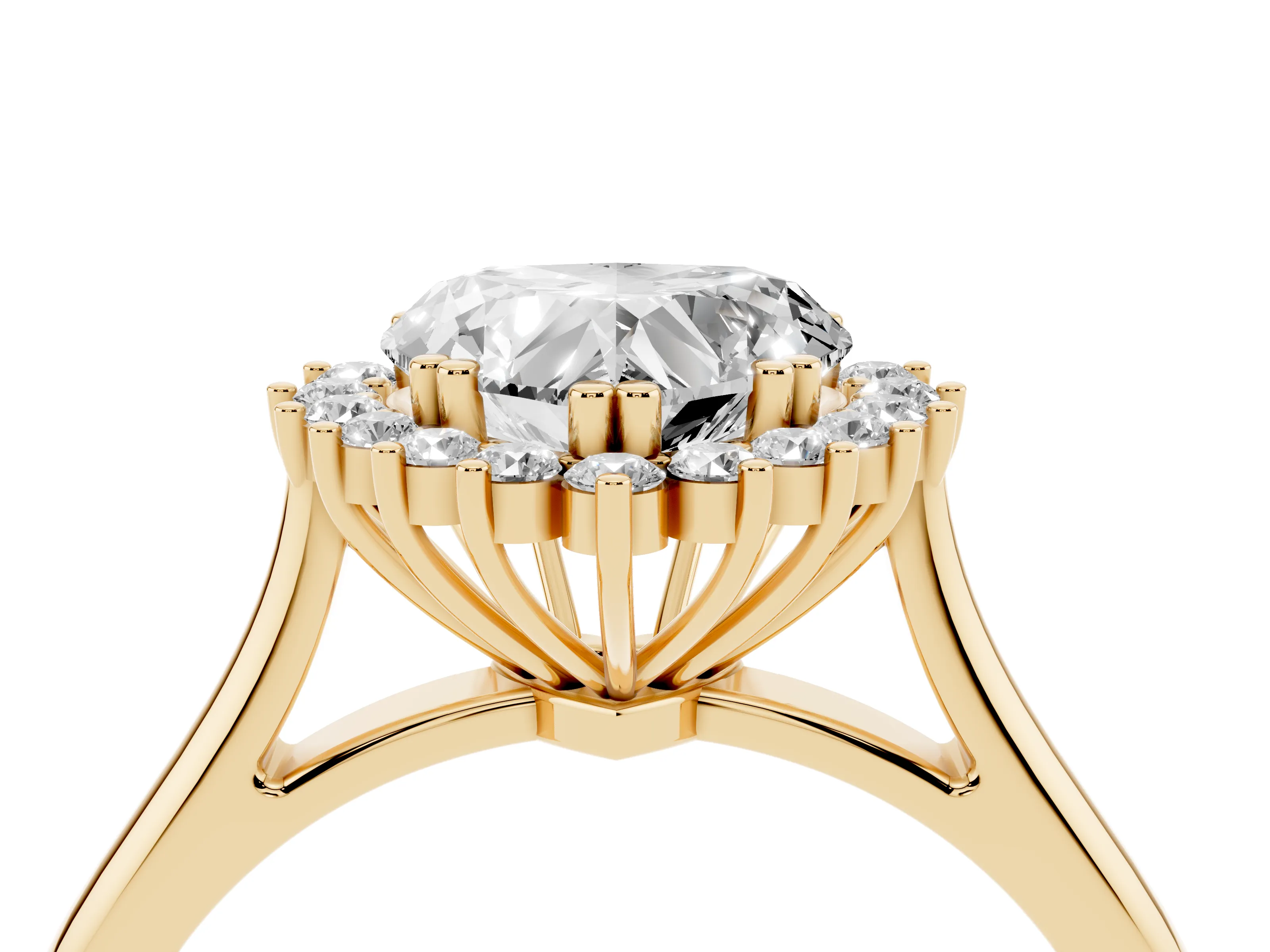 Heart Cut Diamond Halo Ring Set in Yellow gold with Plain Solitaire Band and Prong Setting