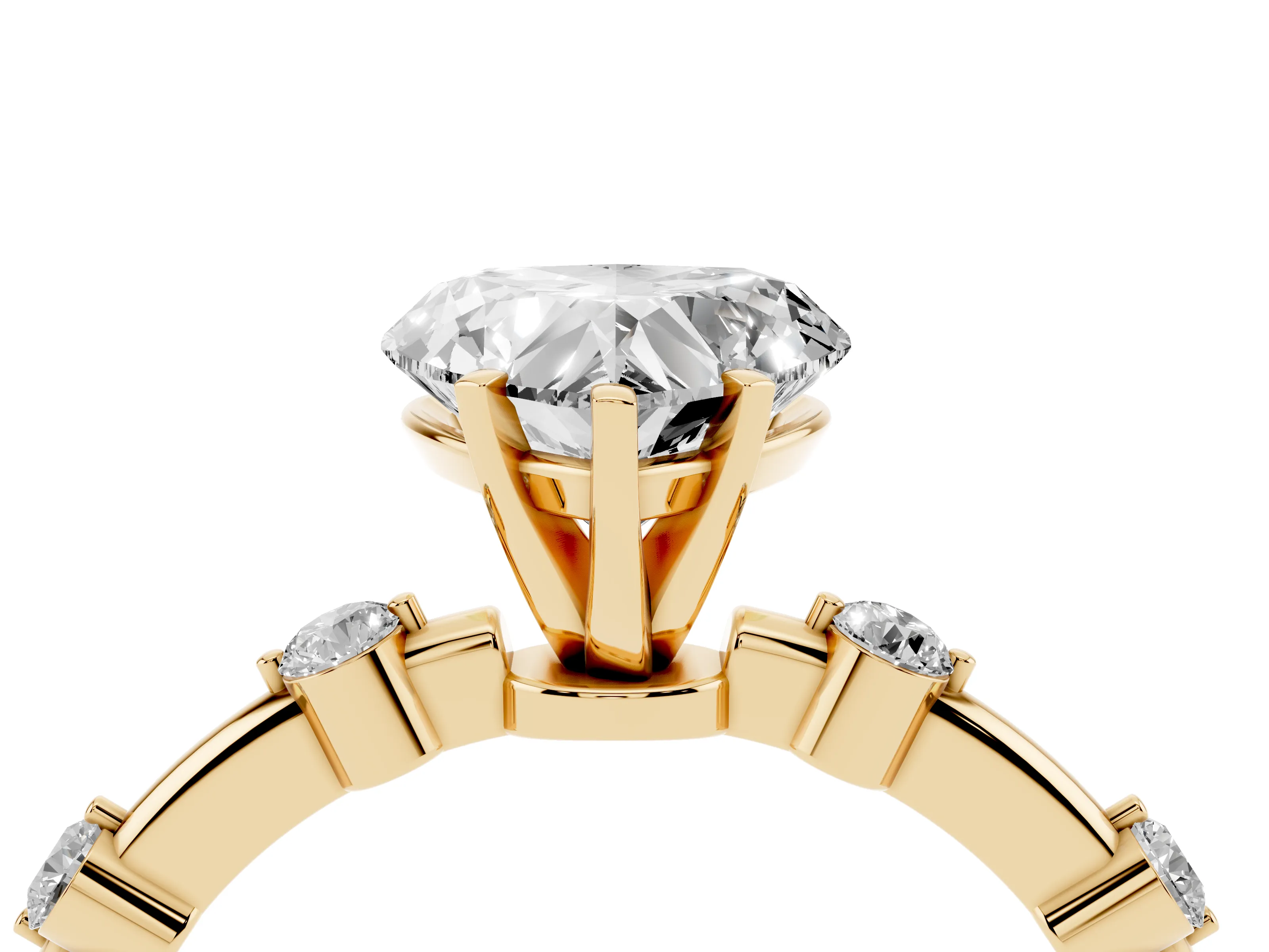 Heart Cut Diamond Solitaire Ring Set in Yellow gold with Bezel Set Side Stones and Prong Setting