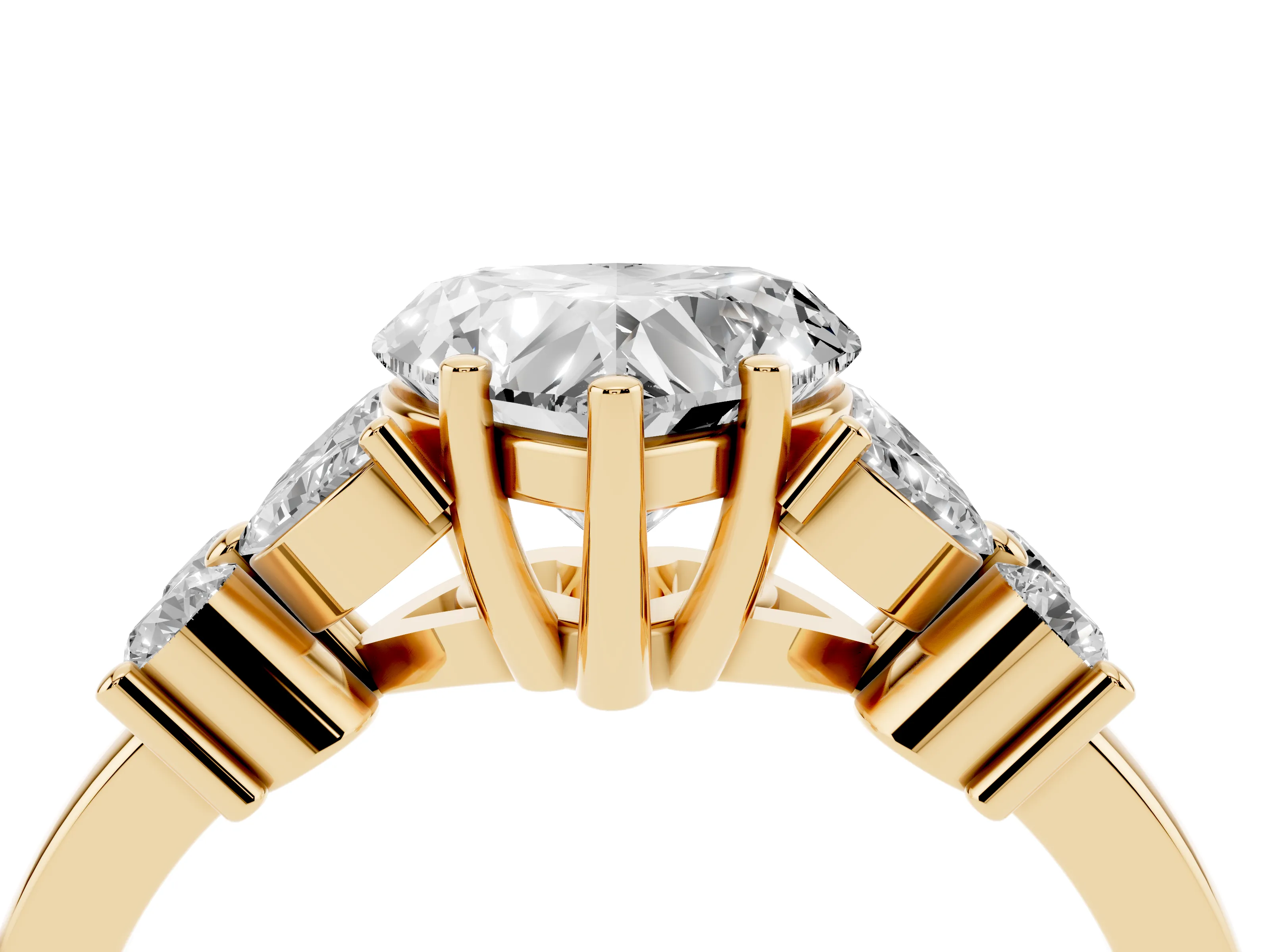 Heart Cut Diamond Floral Cluster Ring Set in Yellow gold with Marquise Petals and Prong Setting