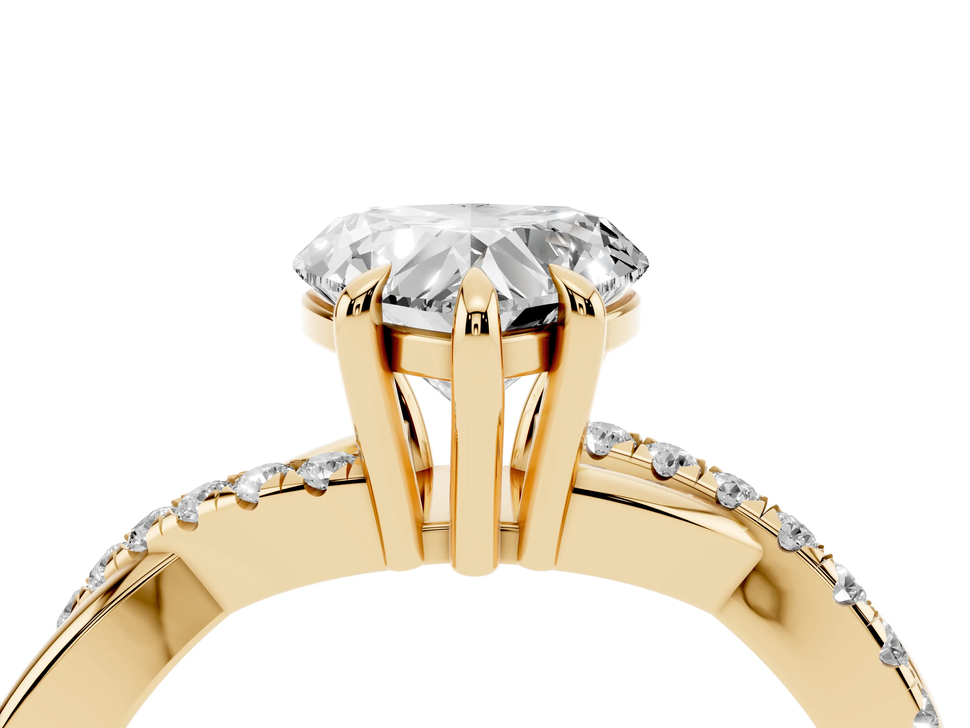 Heart Cut Diamond Twist Band Solitaire Set in Yellow gold with Pavé Accents and Prong Setting