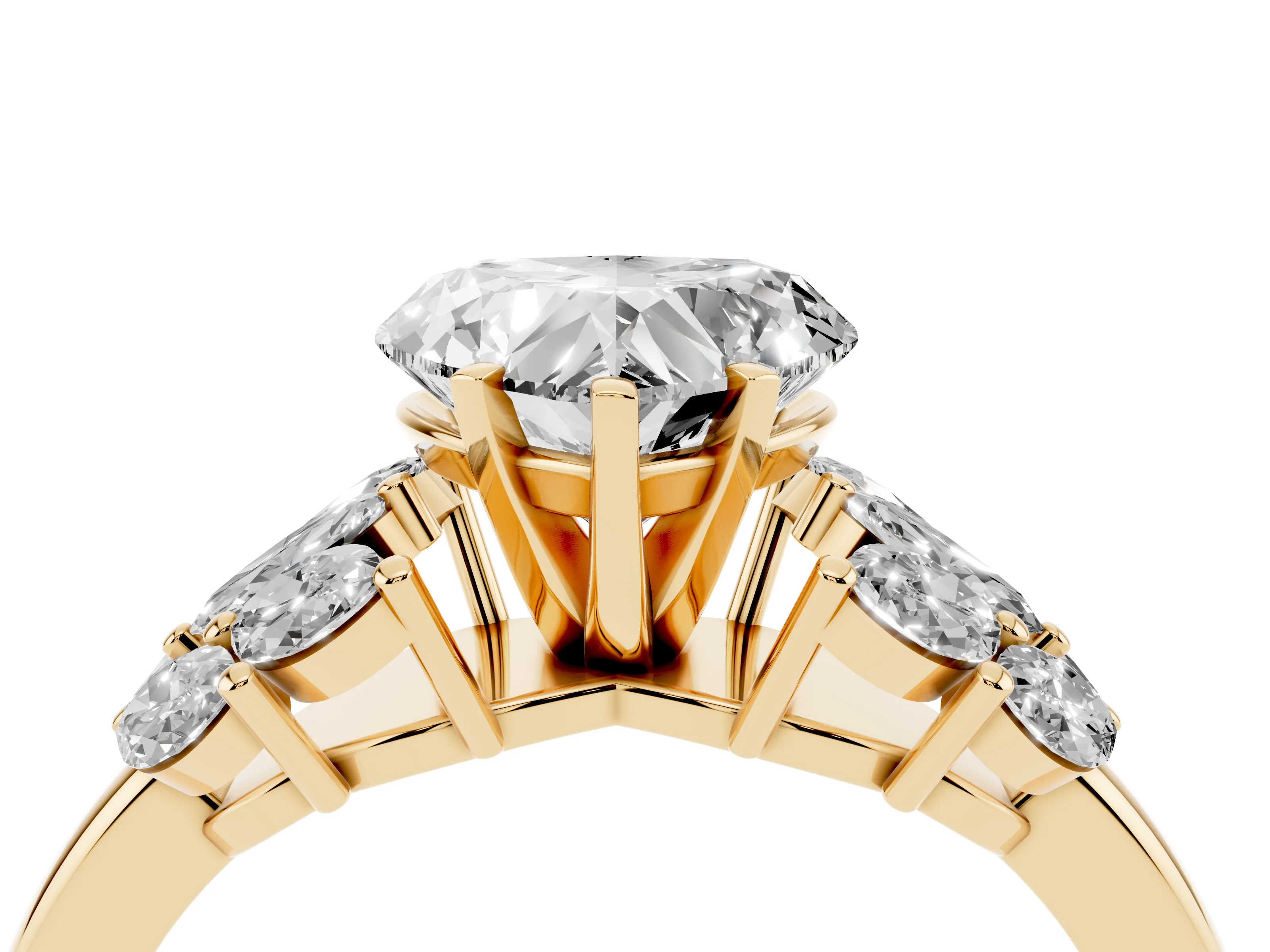 Heart Cut Diamond Cluster Leaf Design Ring Set in Yellow gold with Prong Setting