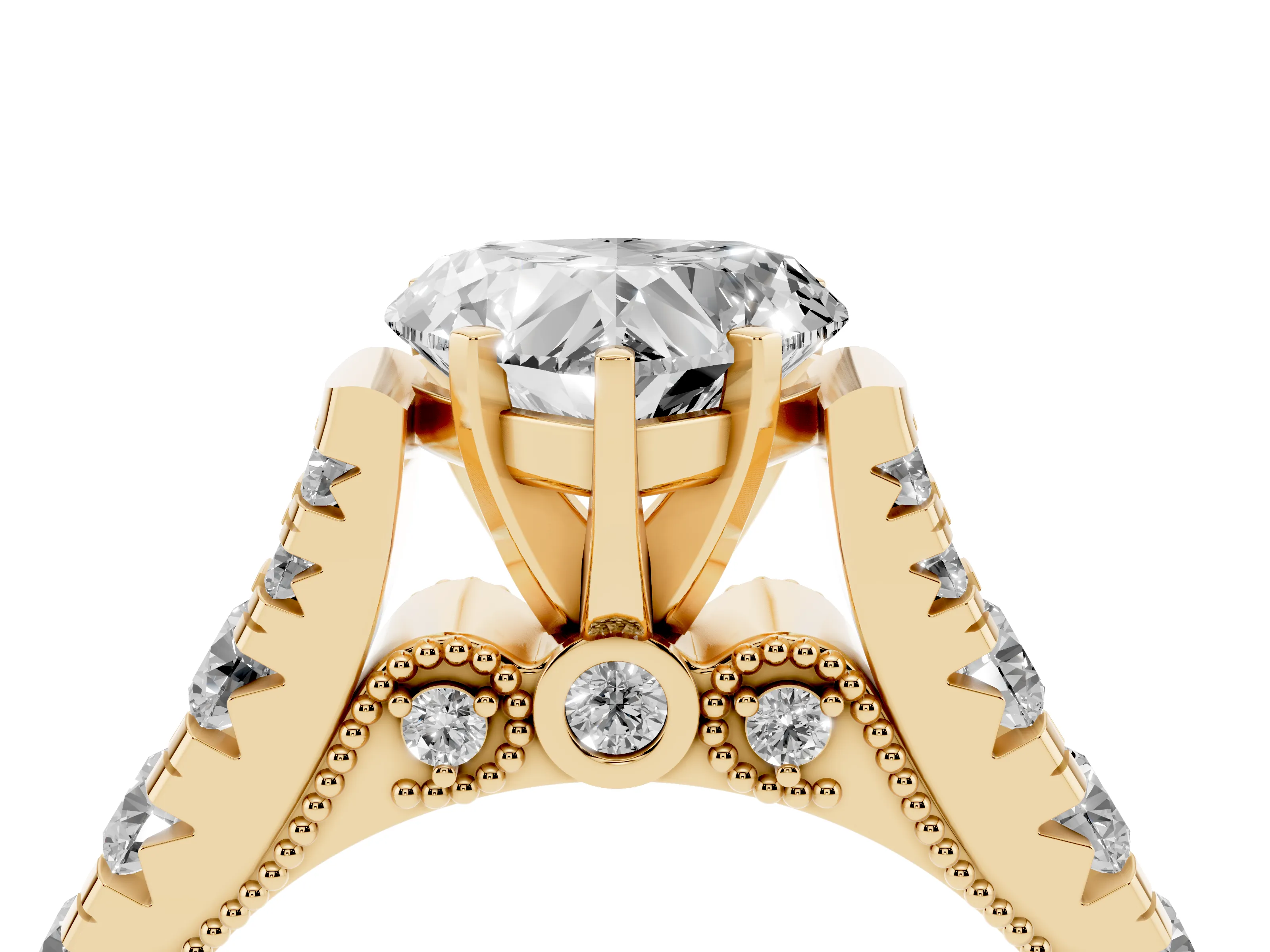 Heart Cut Diamond Classic Solitaire Ring Set in Yellow gold with Pavé Band and Prong Setting