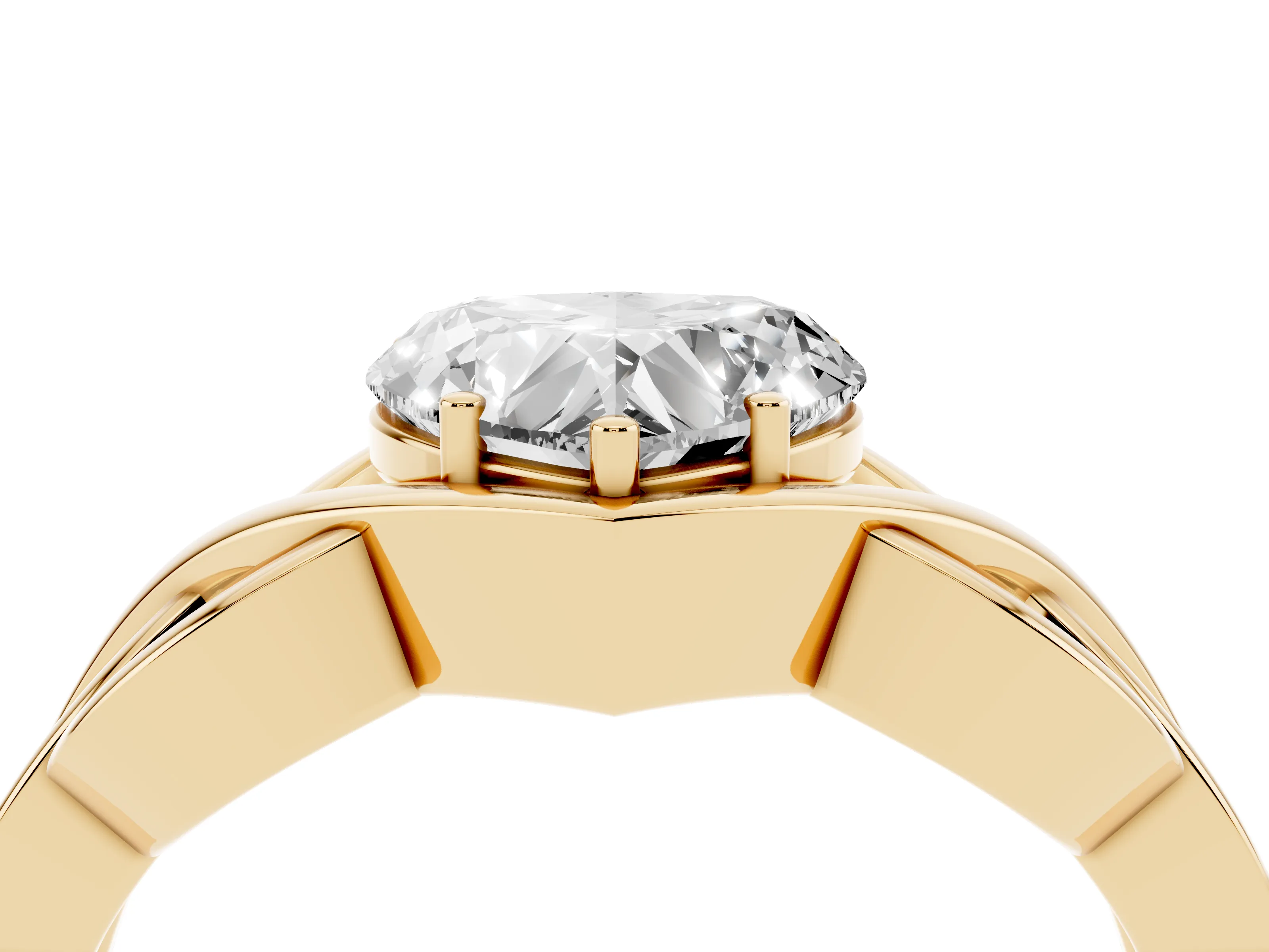 Heart Cut Diamond Solitaire Ring Set in Yellow gold with Intertwined Band