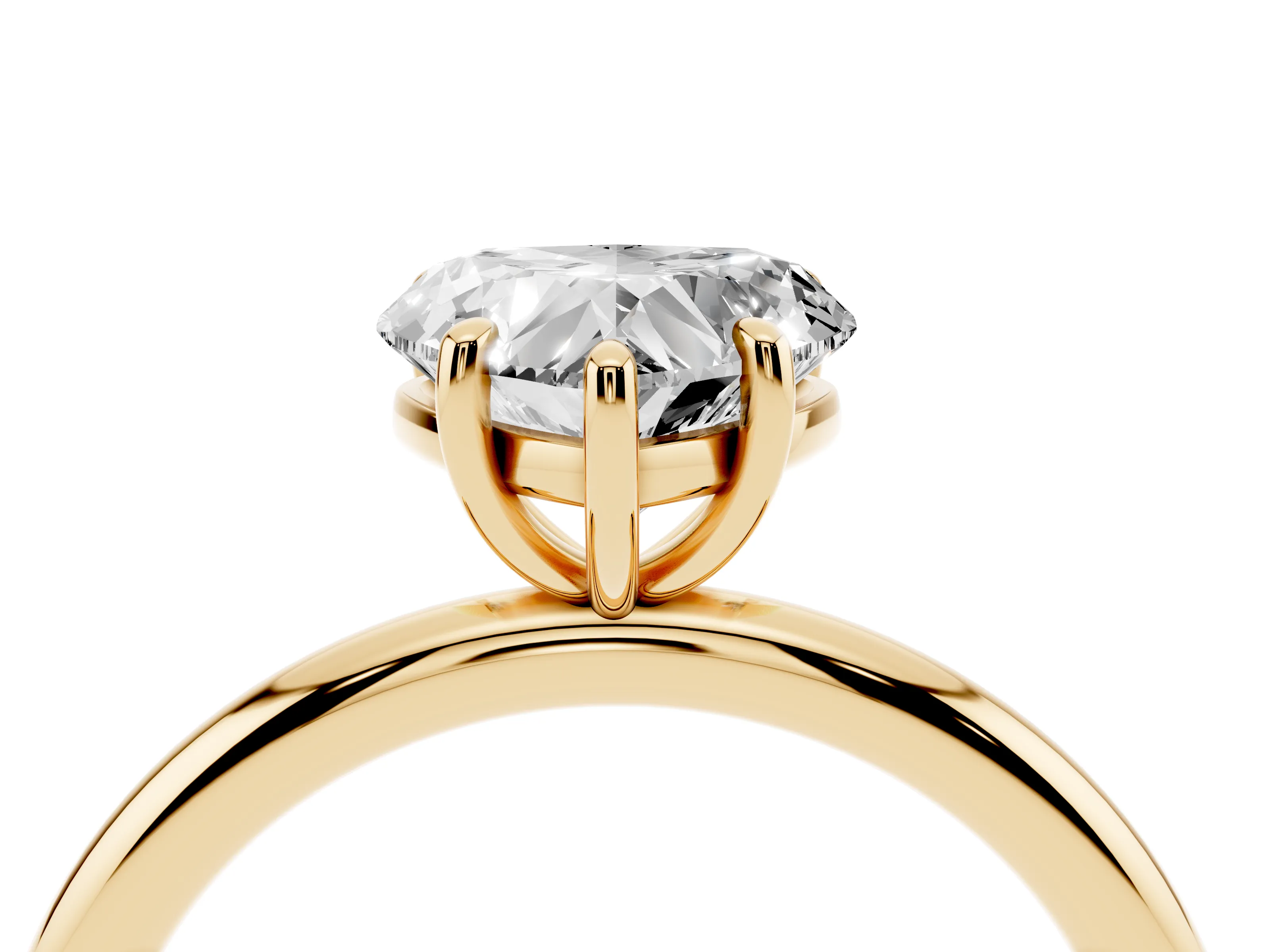 Heart Cut Diamond Solitaire Ring Set in Yellow gold with Prong Setting on a Polished Plain Band