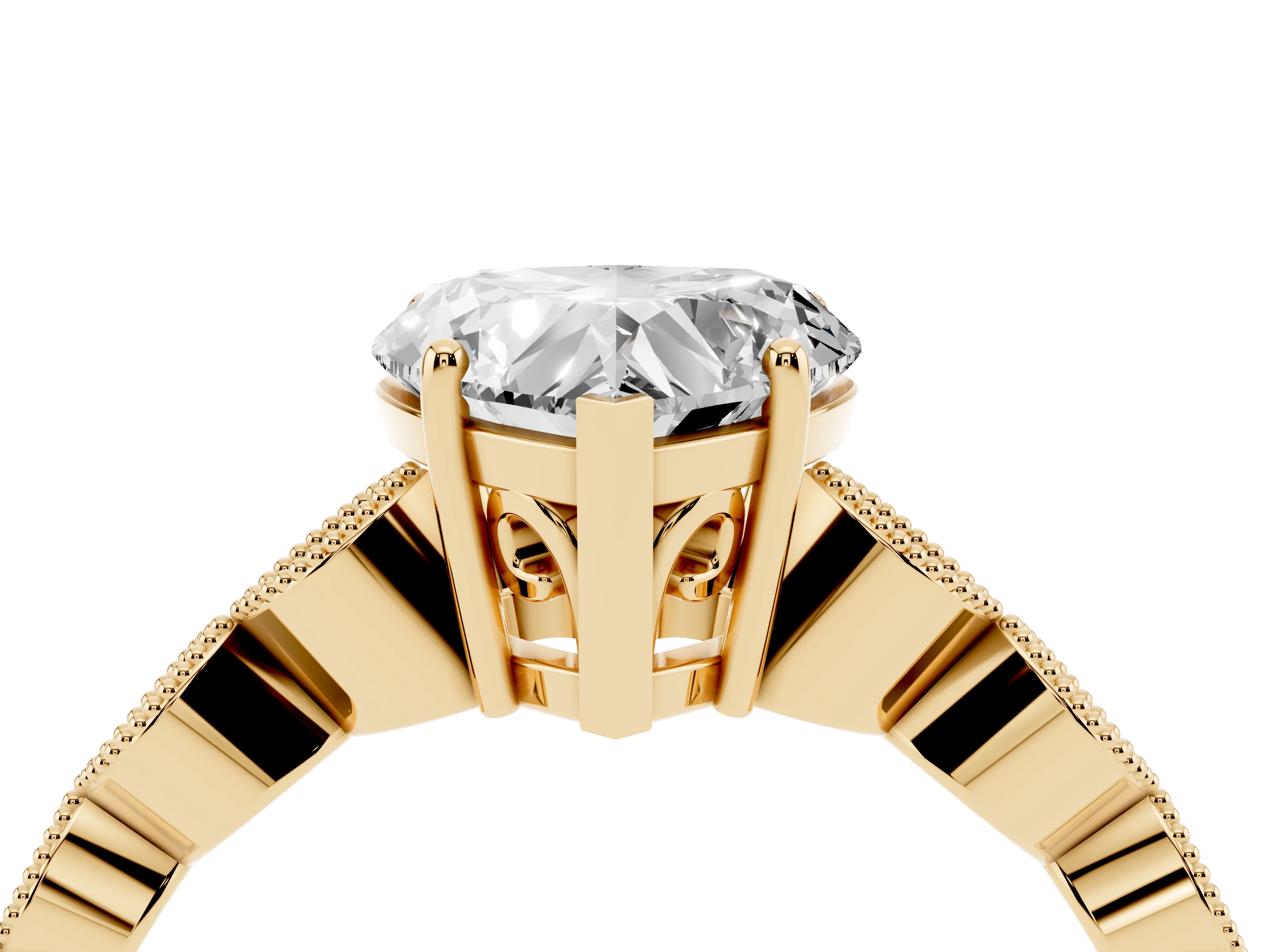 Heart Cut Diamond Solitaire Ring Set in Yellow gold with Infinity Twist Pavé Band