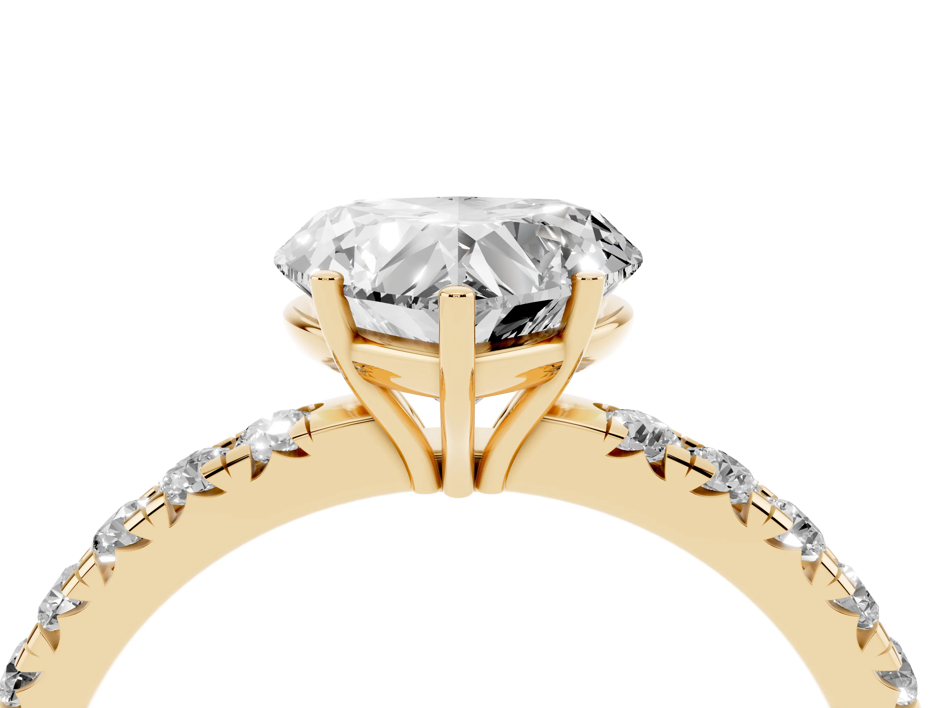 Heart Cut Diamond Pavé Solitaire Engagement Ring Set in Yellow gold with Prong Setting