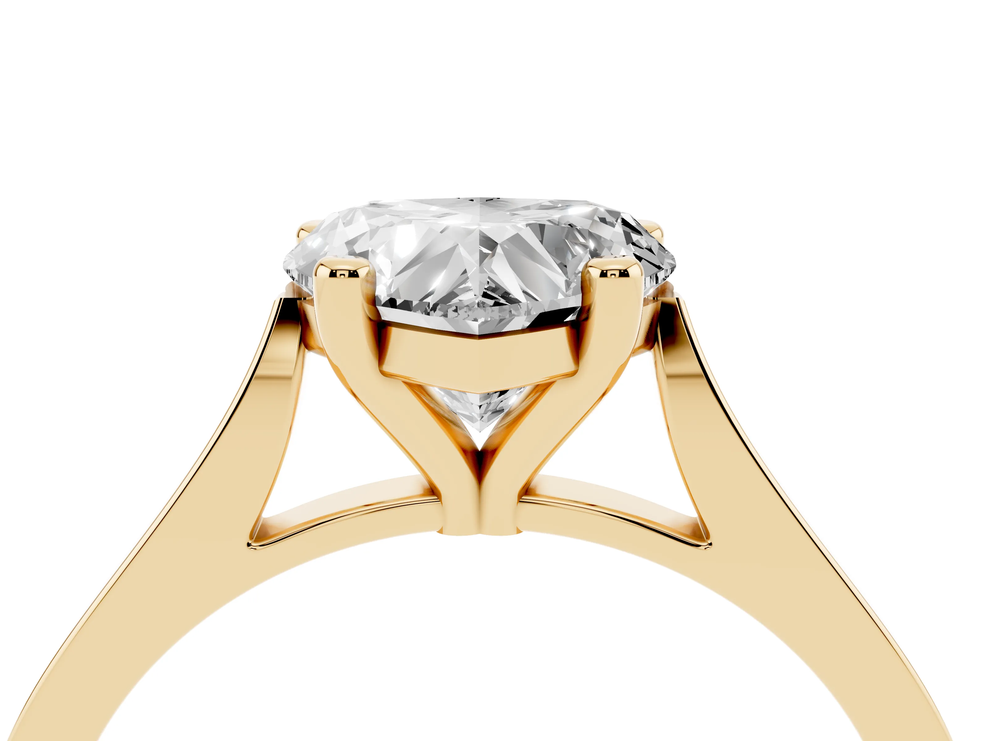Heart Cut Diamond Solitaire Ring Set in Yellow gold with Prong Setting and Tapered Band
