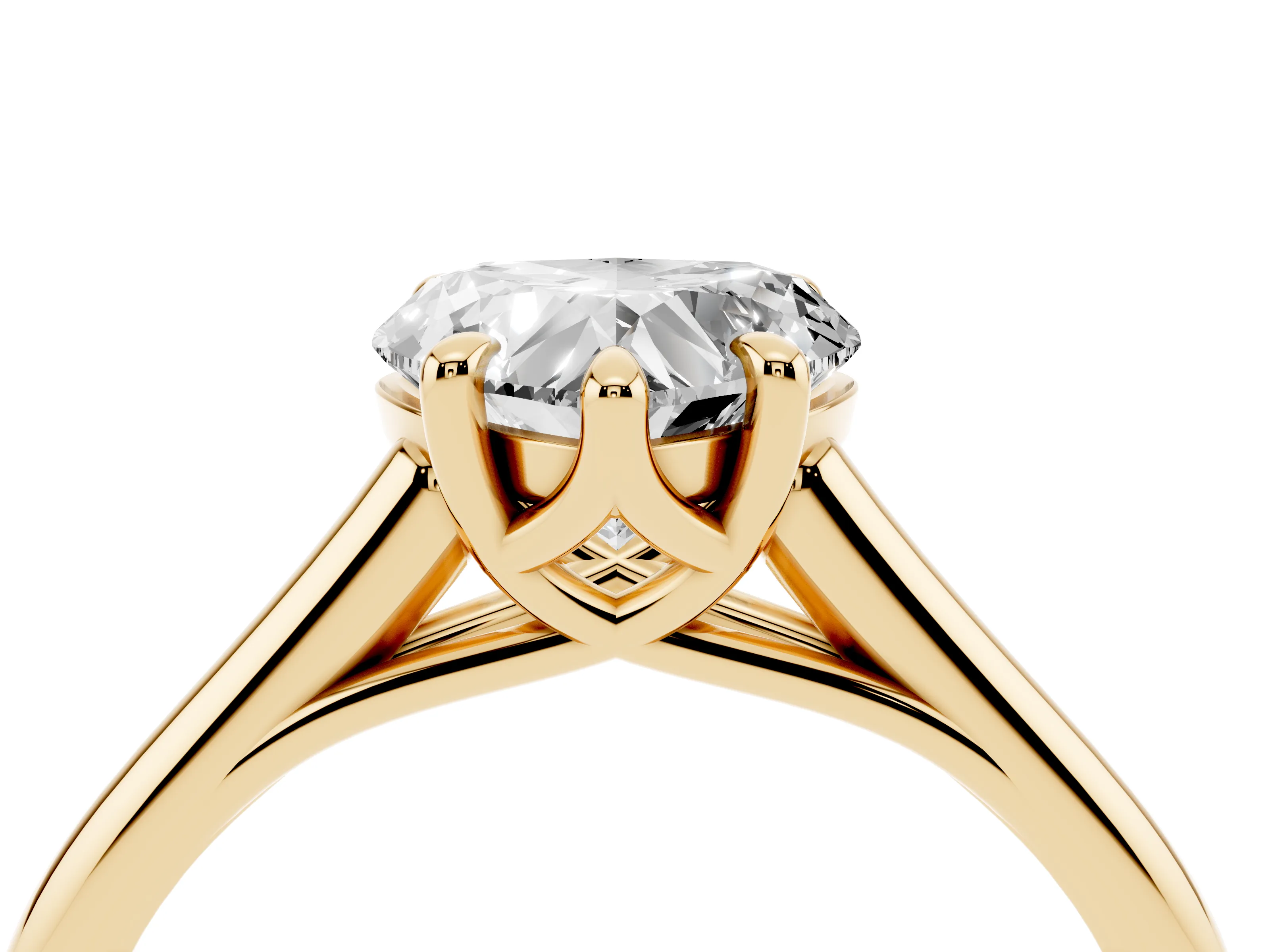 Heart Cut Diamond Solitaire Engagement Ring Set in Yellow gold with Prong Setting and Plain Classic Band