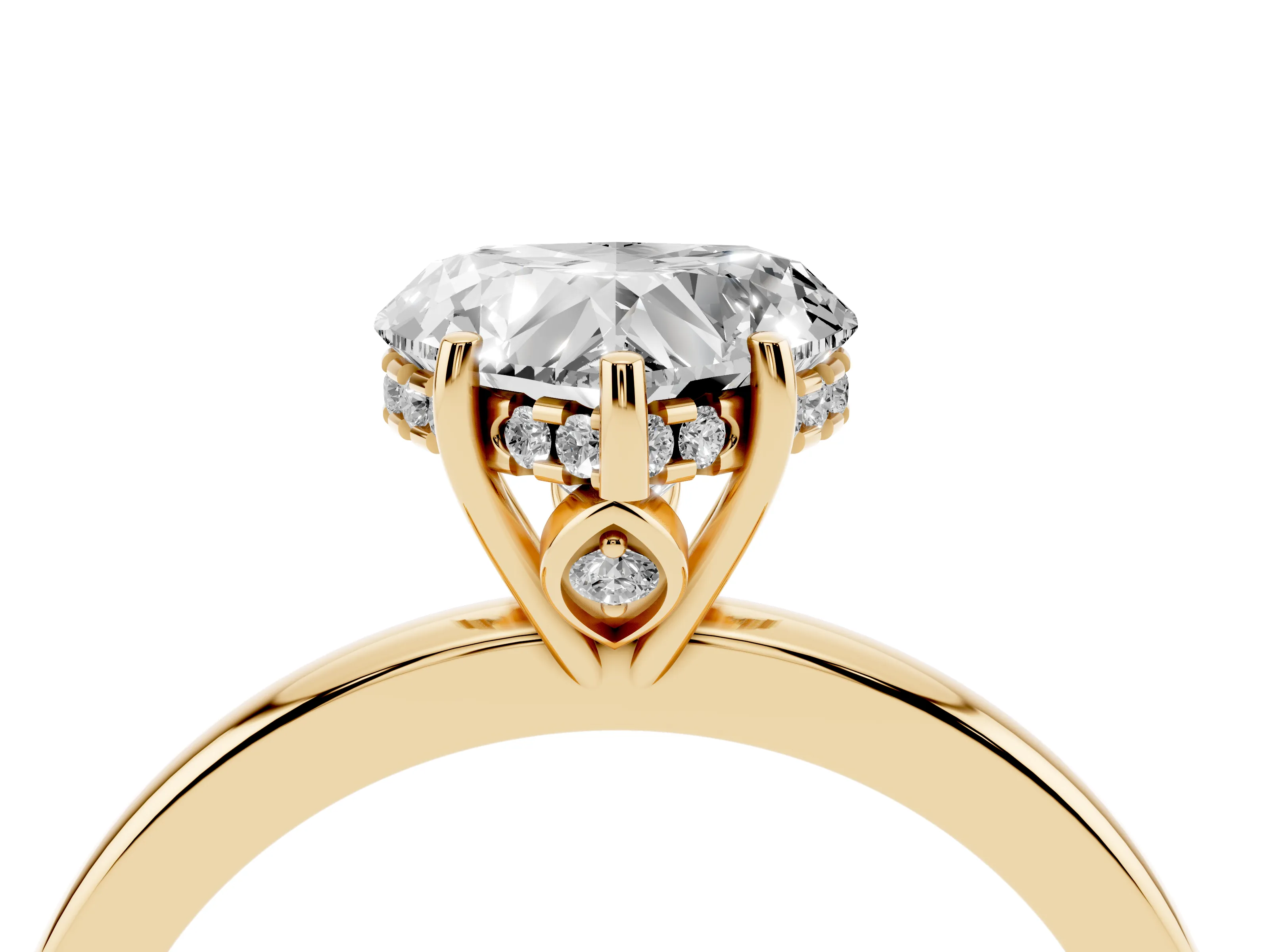 Heart Cut Diamond Solitaire Ring Set in Yellow gold with Plain Band and Prong Setting