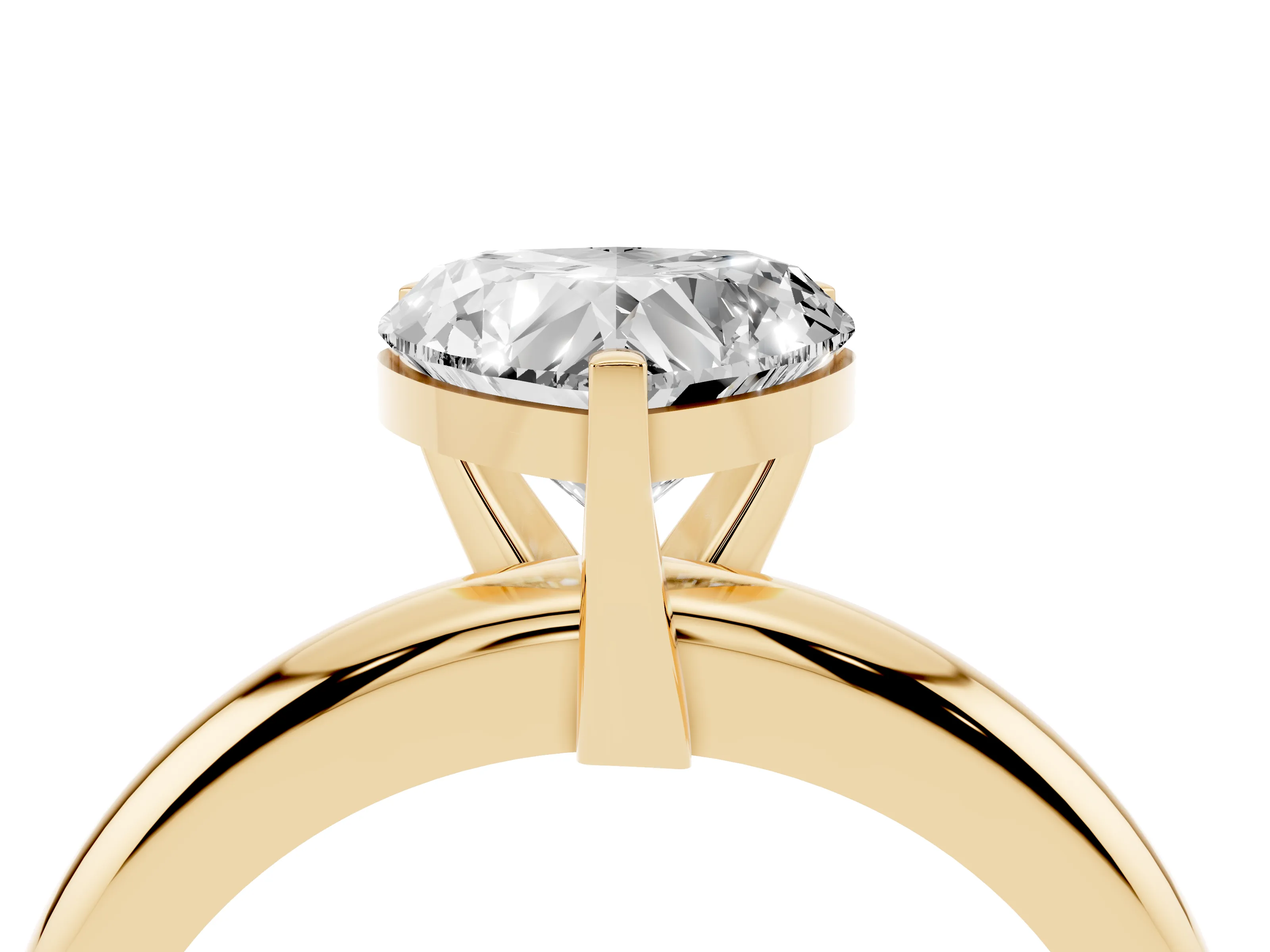 Heart Cut Diamond Solitaire Engagement Ring Set in Yellow gold with Round Band and Prong Setting