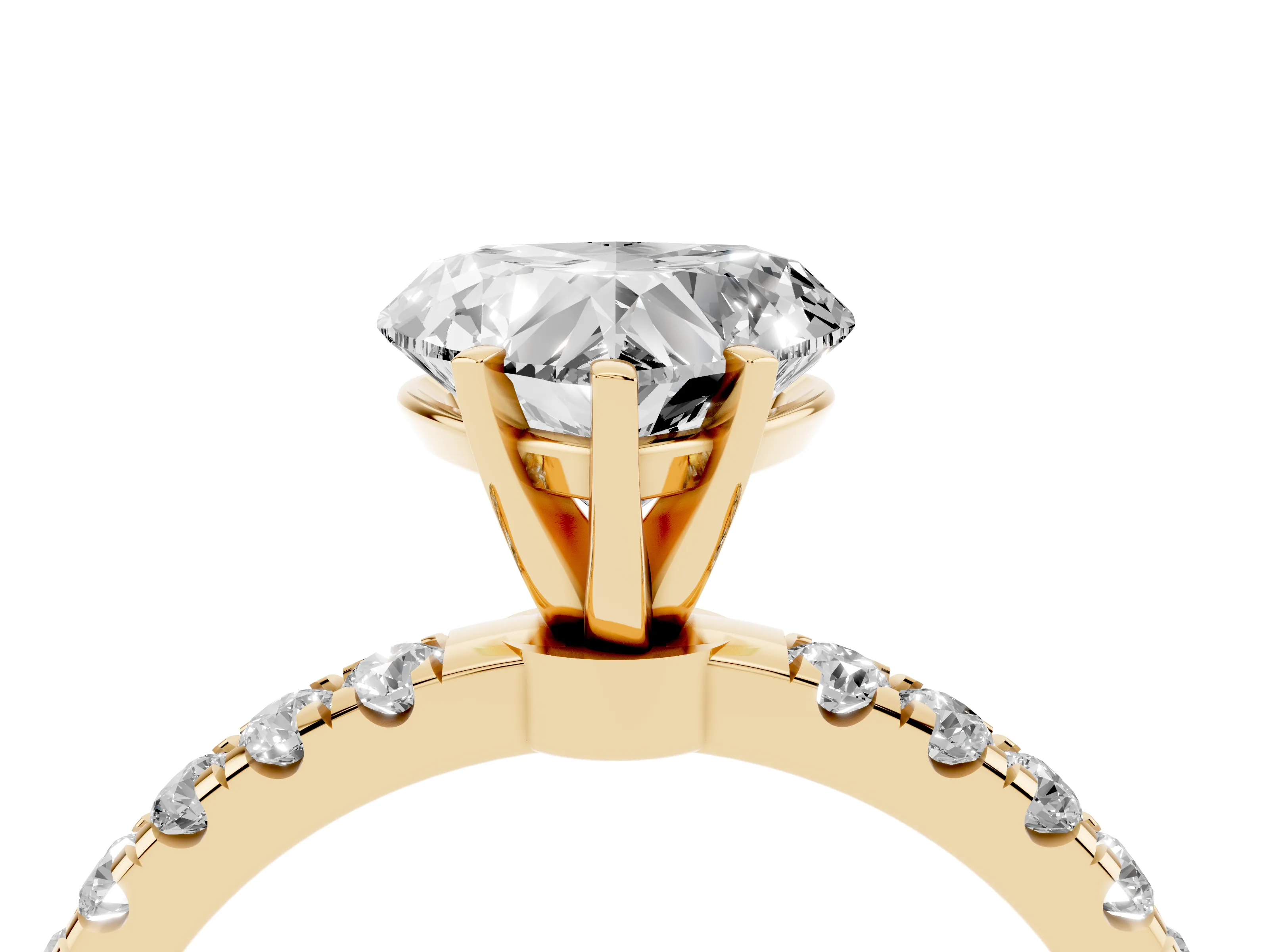 Heart Cut Diamond Solitaire Ring Set in Yellow gold with Pavé Accents and Prong Setting