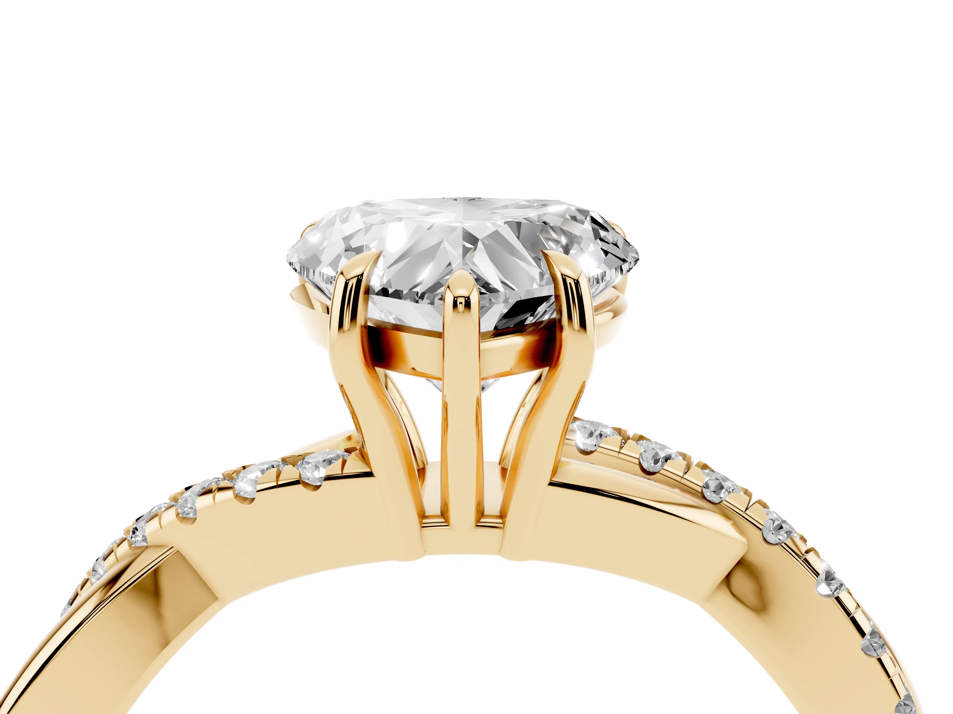 Heart Cut Diamond Twisted Pavé Band Ring Set in Yellow gold with Prong Setting