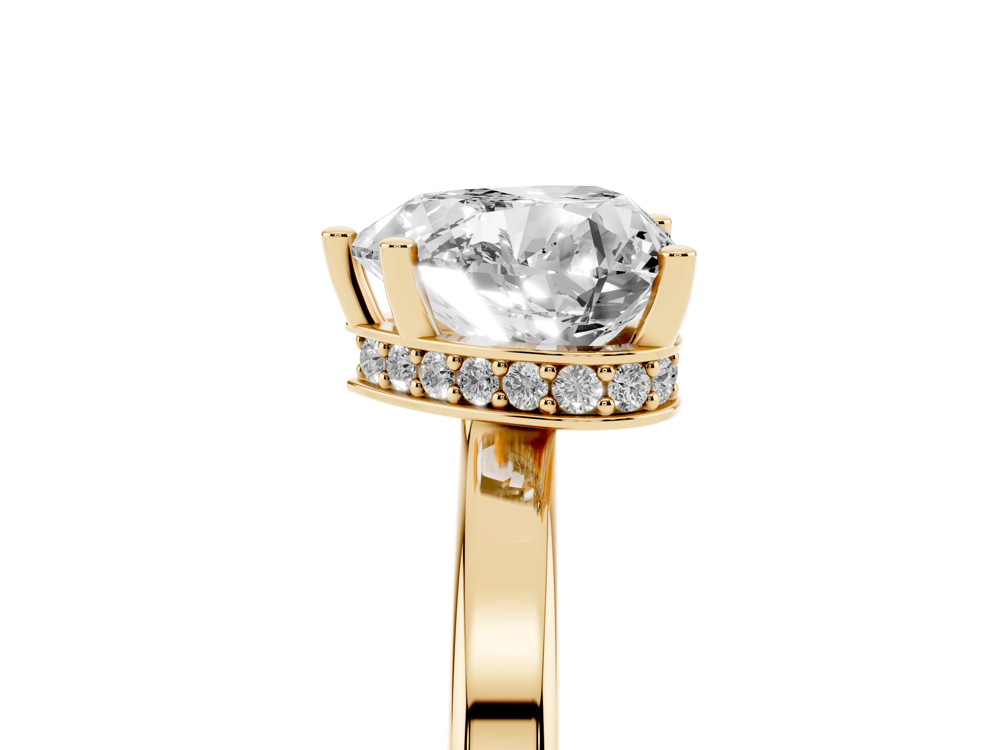 Heart Cut Diamond Solitaire Engagement Ring Set in Yellow gold with Prong Setting on a Plain Band