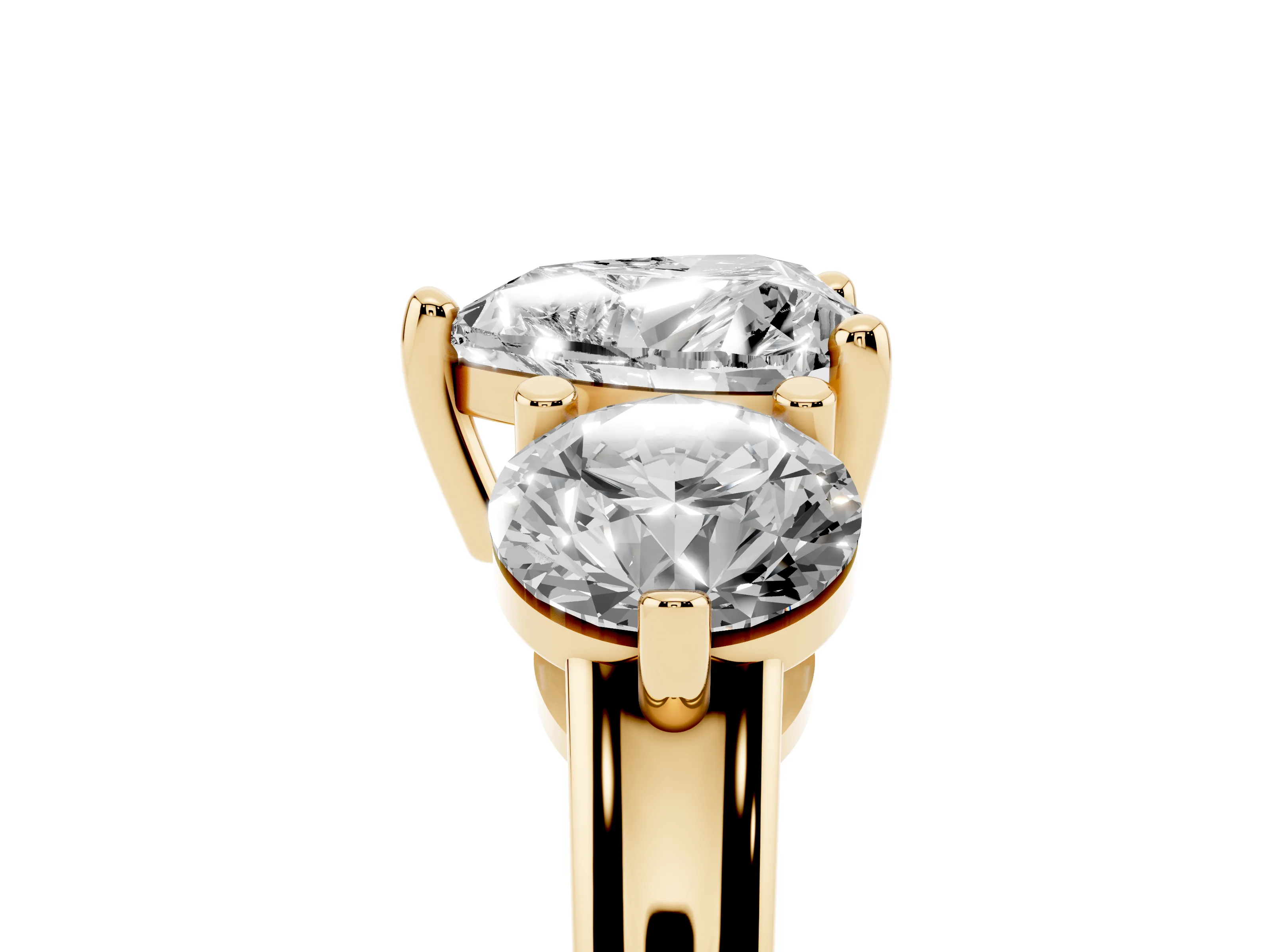 Heart Cut Diamond Three-Stone Ring Set in Yellow gold with Prong Setting and Classic Band
