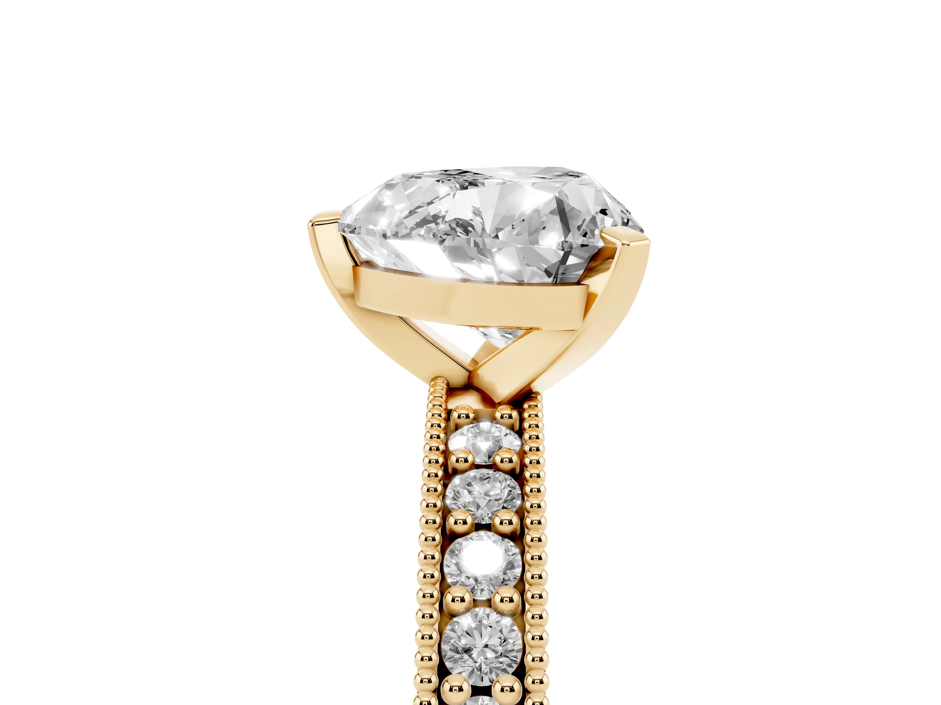 Heart Cut Diamond Milgrain Pavé Engagement Ring Set in Yellow gold with Prong Setting