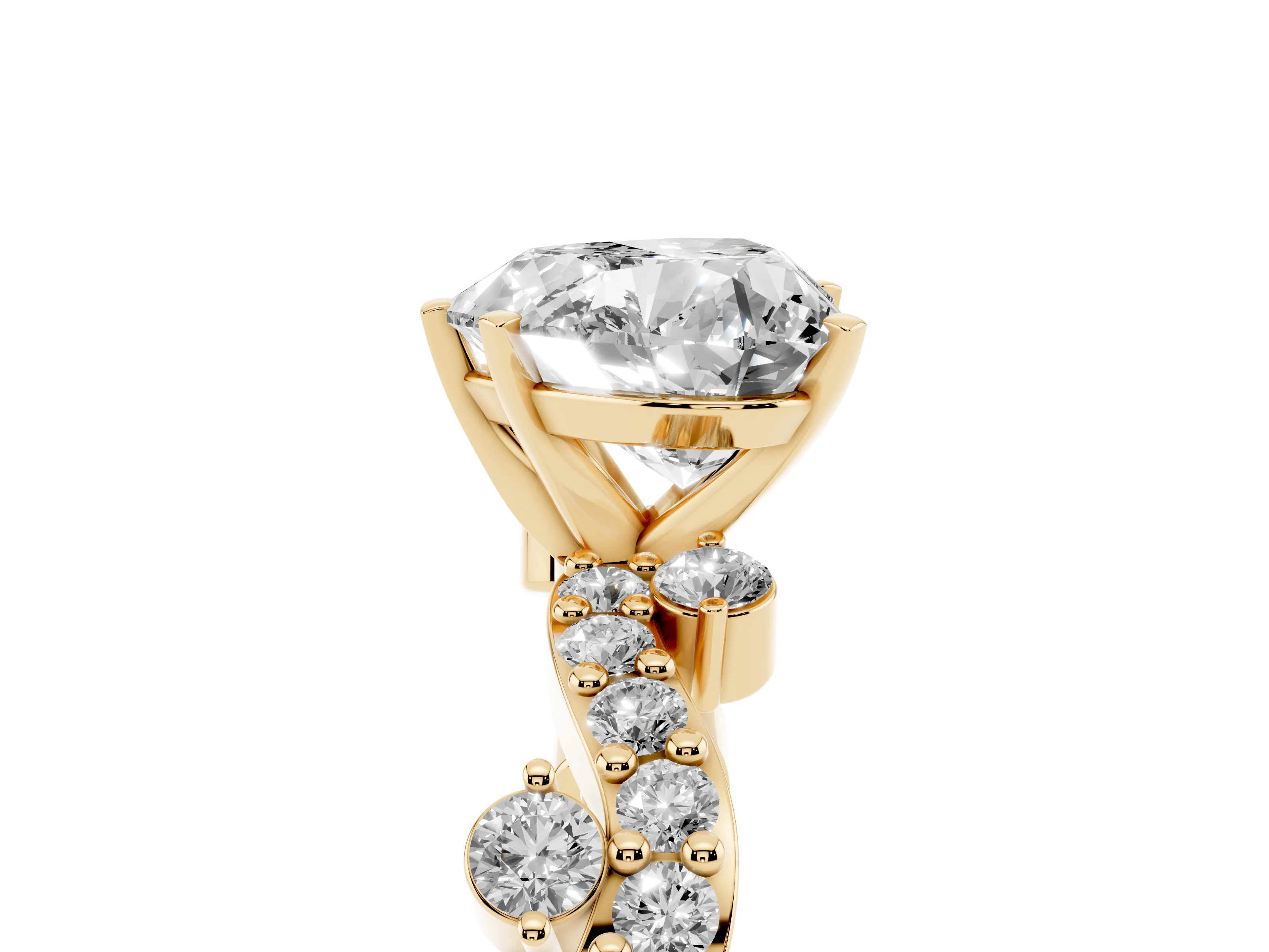 Heart Cut Diamond Solitaire Twisted Band Set in Yellow gold with Pavé Setting