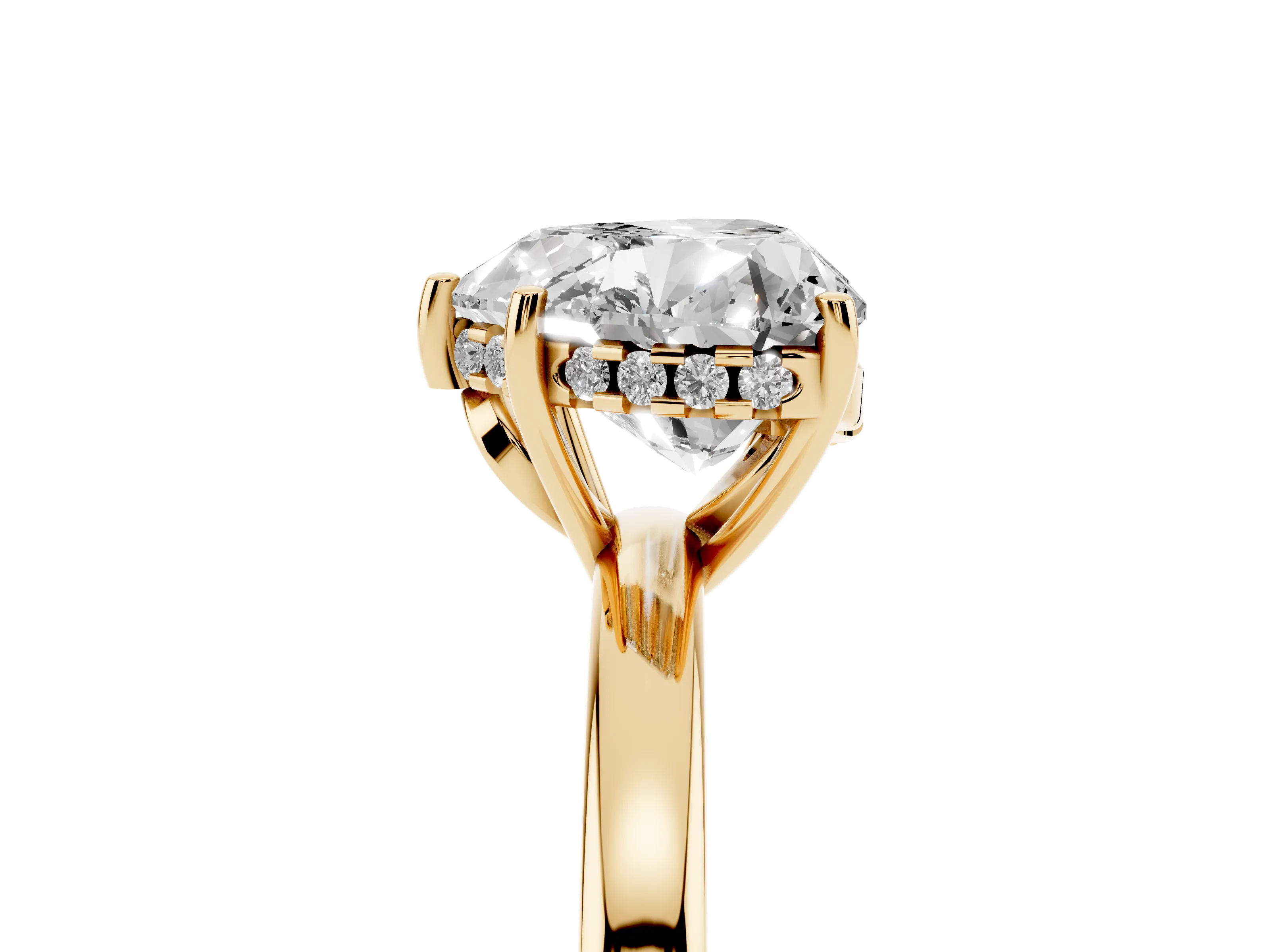 Heart Cut Diamond Solitaire Ring Set in Yellow gold with Plain Band and Prong Setting