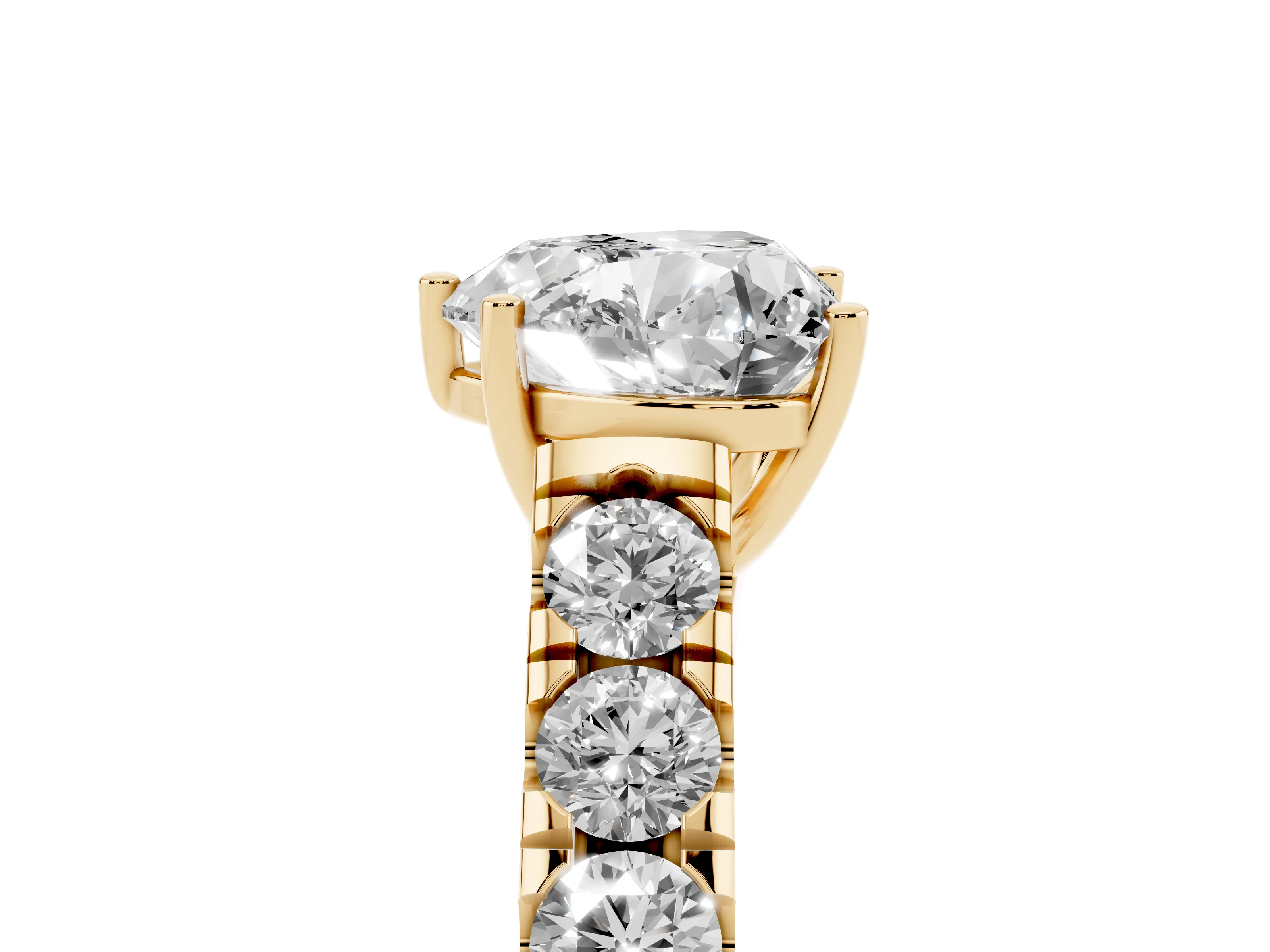 Heart Cut Diamond Solitaire Ring Set in Yellow gold with Cut-Down Micro Pavé Band and Prong Setting
