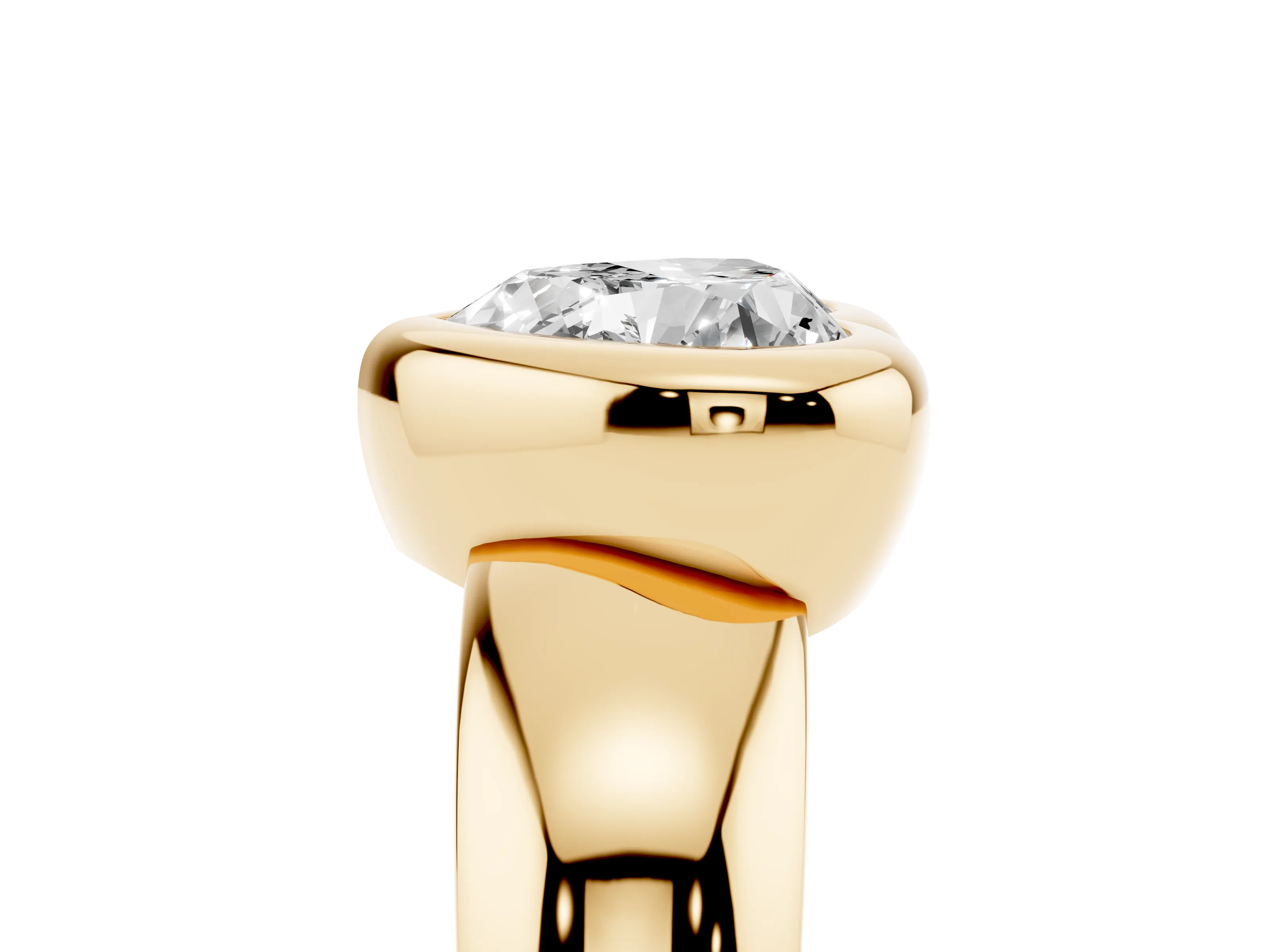 Bezel Set Heart Cut Diamond Solitaire Ring Set in Yellow gold with Wide Band