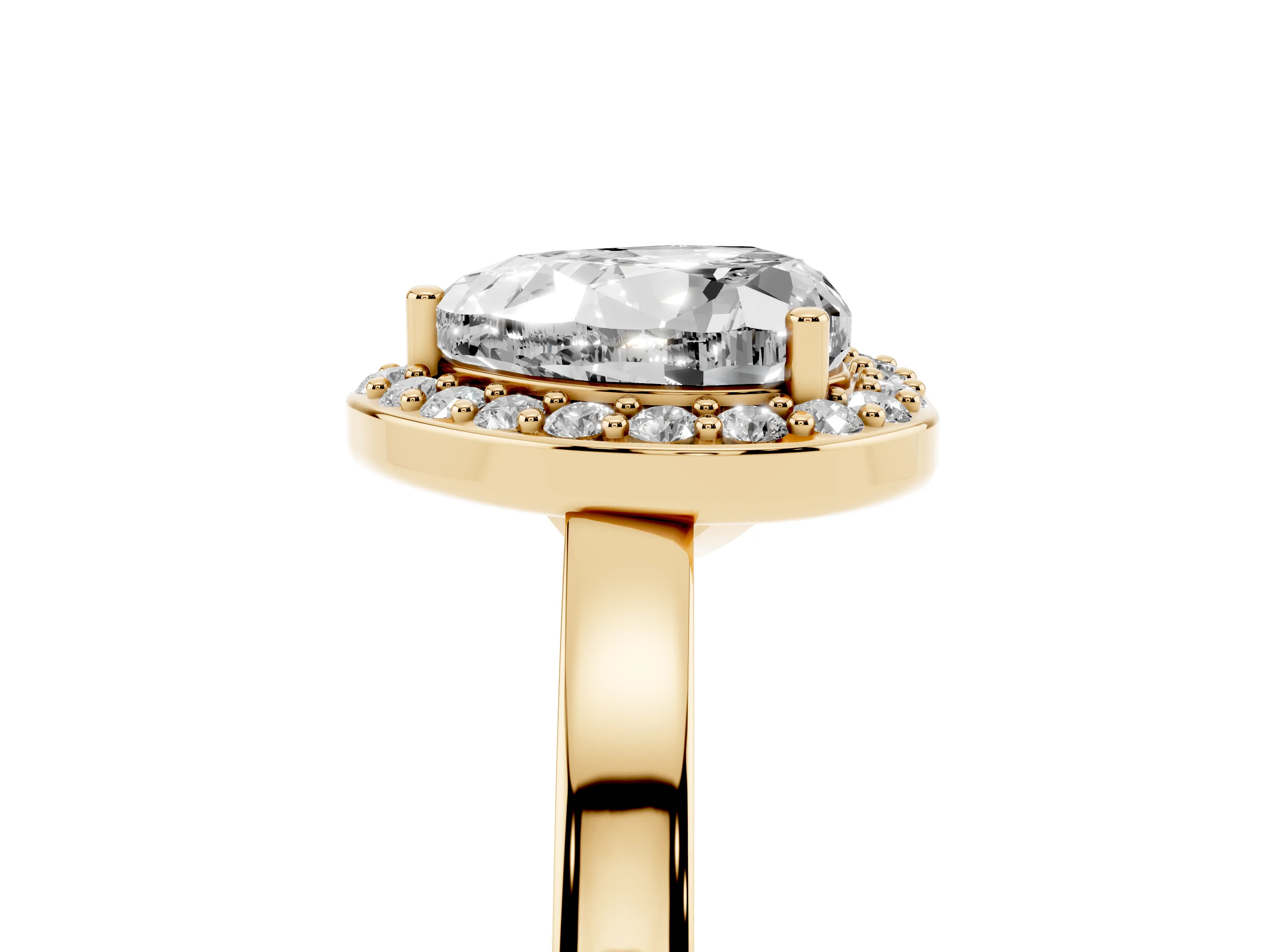 Heart Cut Diamond Halo Ring Set in Yellow gold with Solitaire Band and Prong Setting