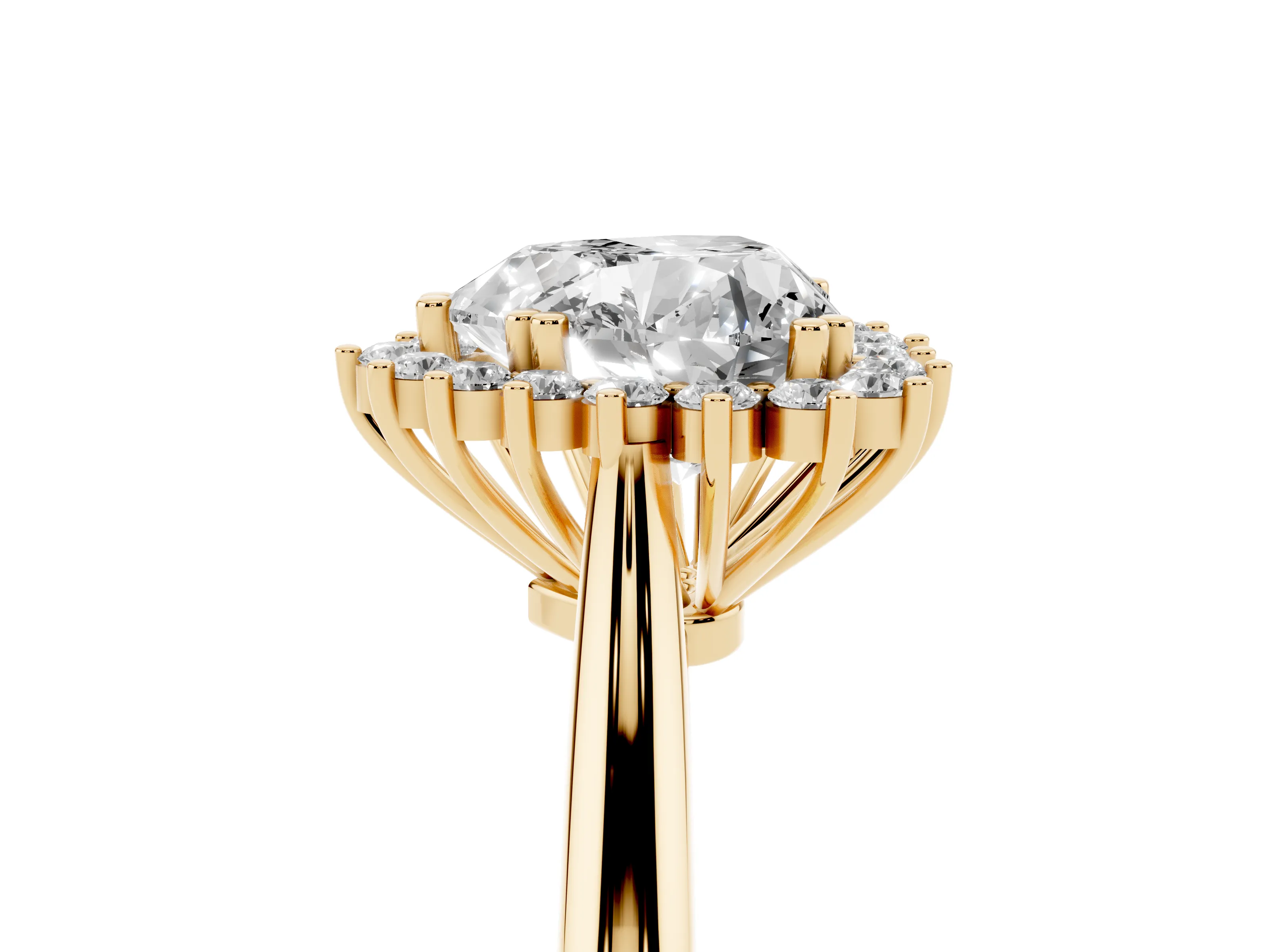 Heart Cut Diamond Halo Ring Set in Yellow gold with Plain Solitaire Band and Prong Setting