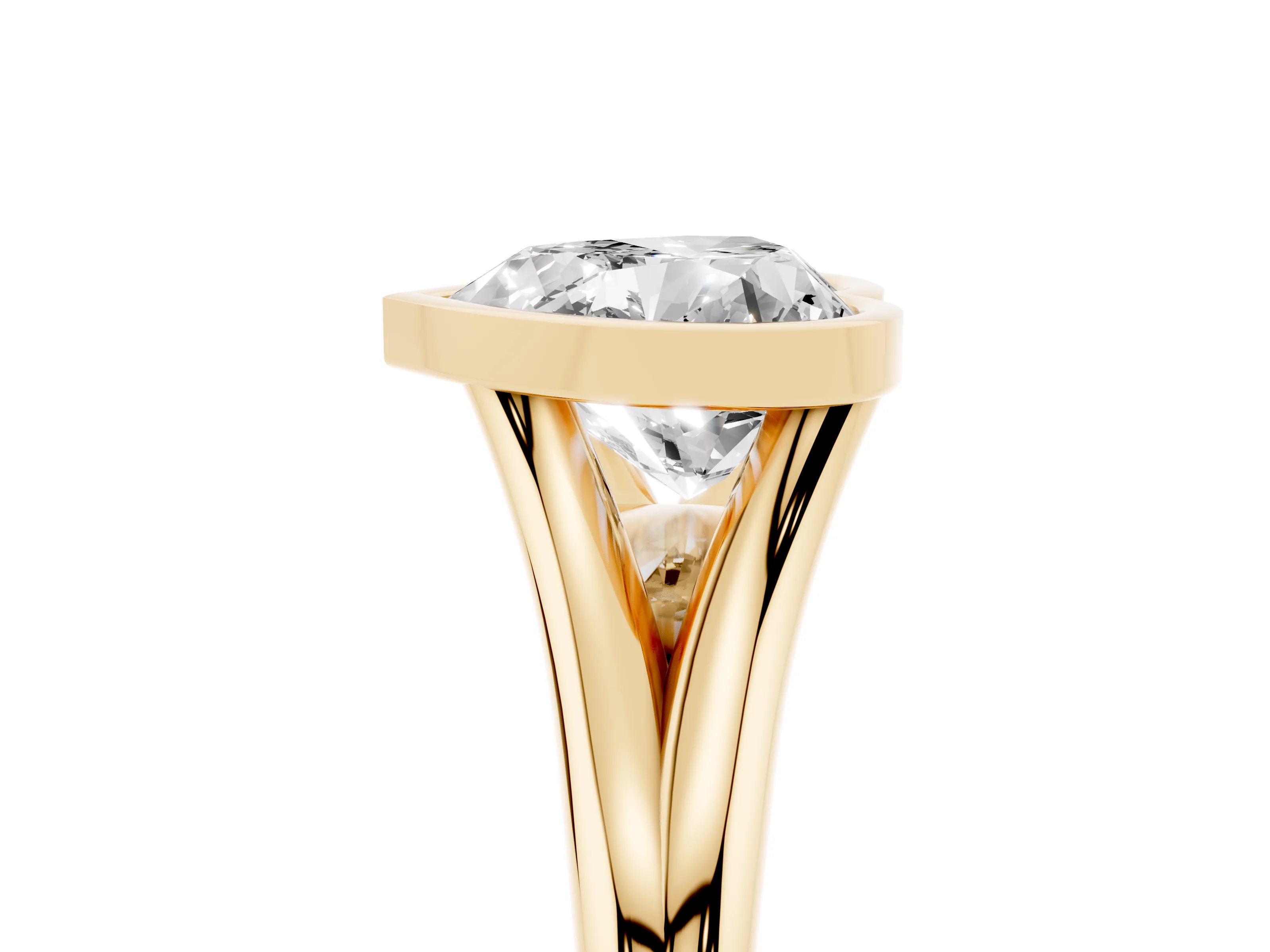 Bezel Set Heart Cut Diamond Solitaire Ring Set in Yellow gold with Tapered Band