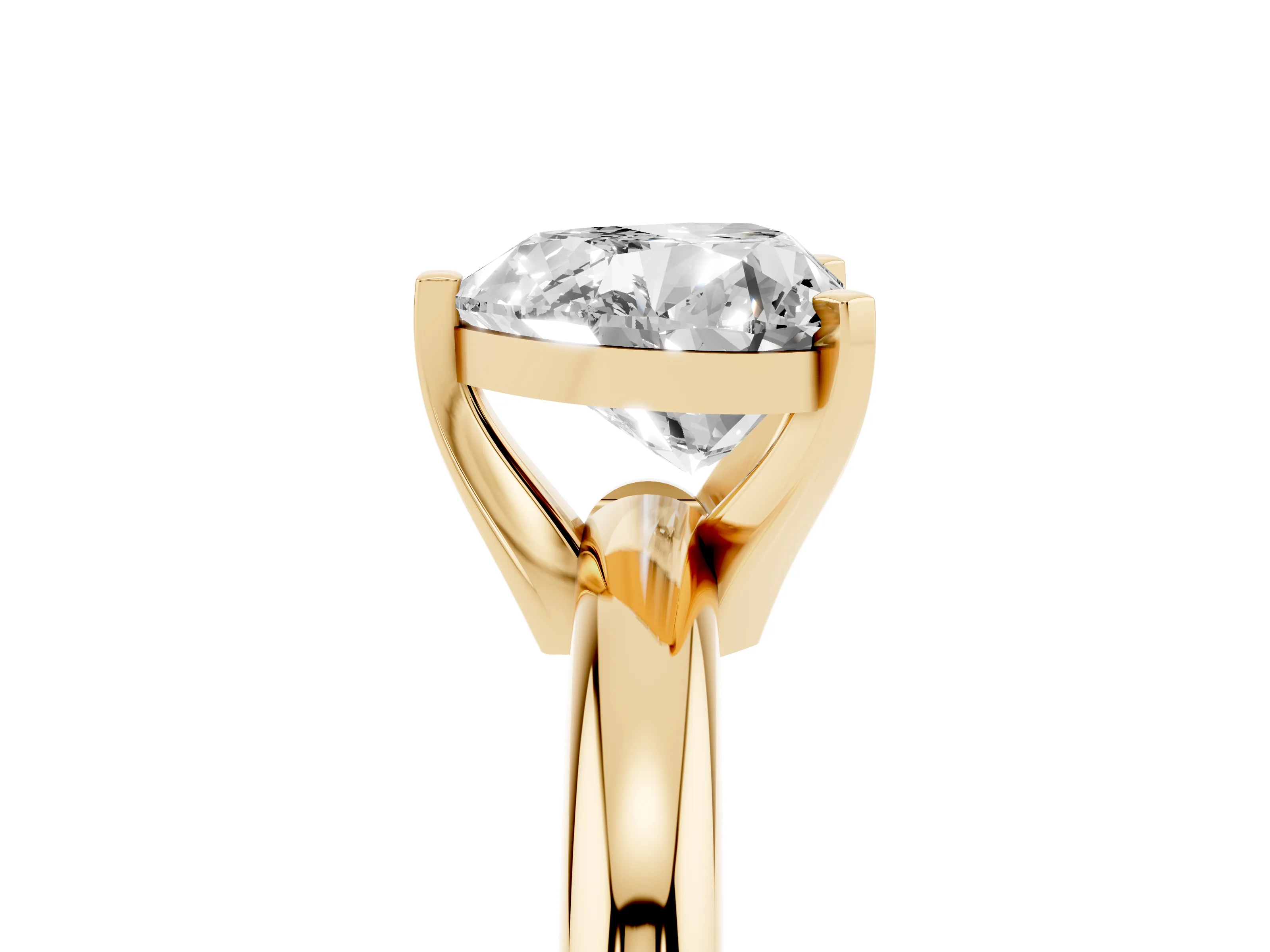 Heart Cut Diamond Solitaire Engagement Ring Set in Yellow gold with Round Band and Prong Setting