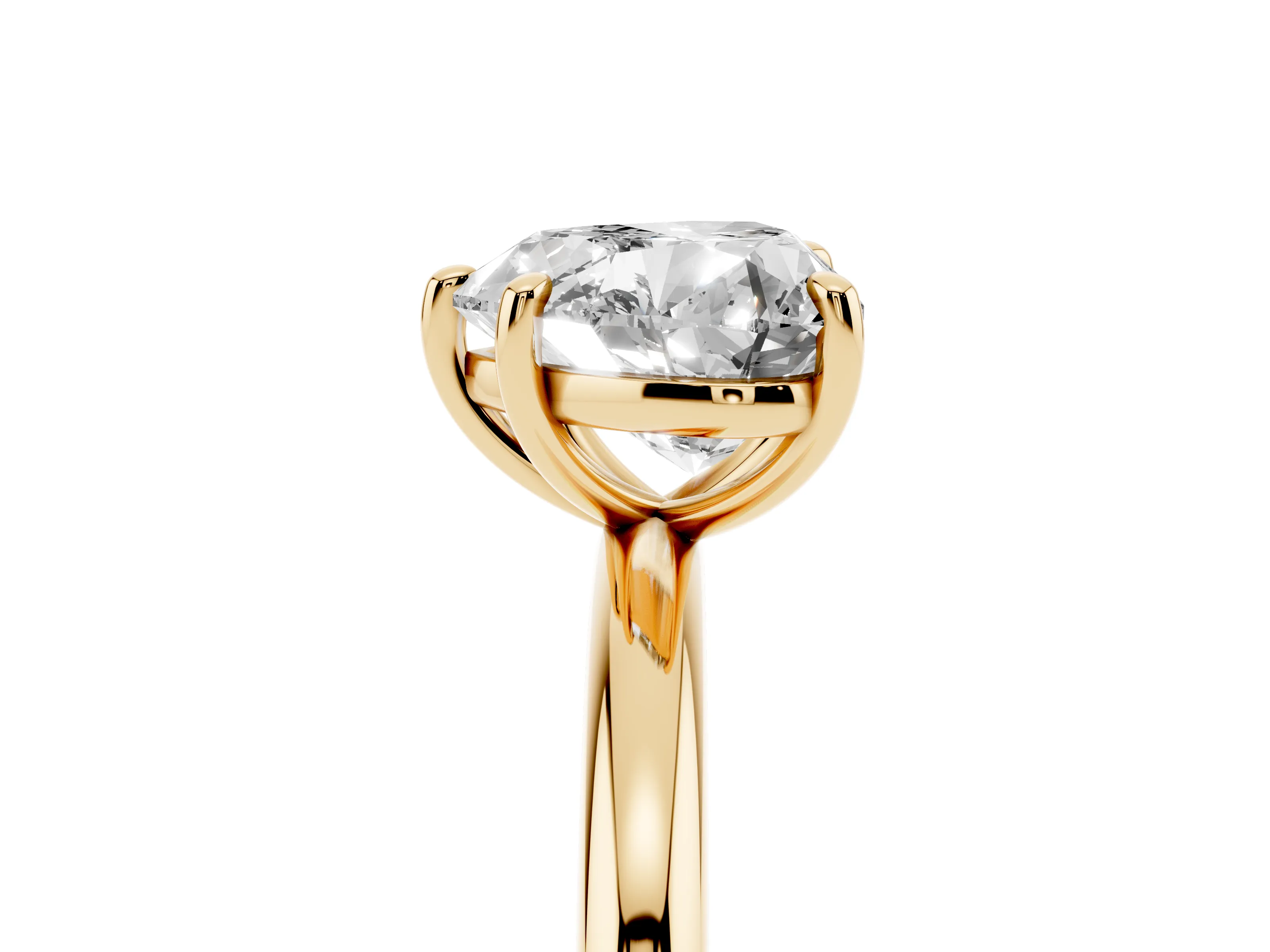 Heart Cut Diamond Solitaire Ring Set in Yellow gold with Prong Setting on a Polished Plain Band