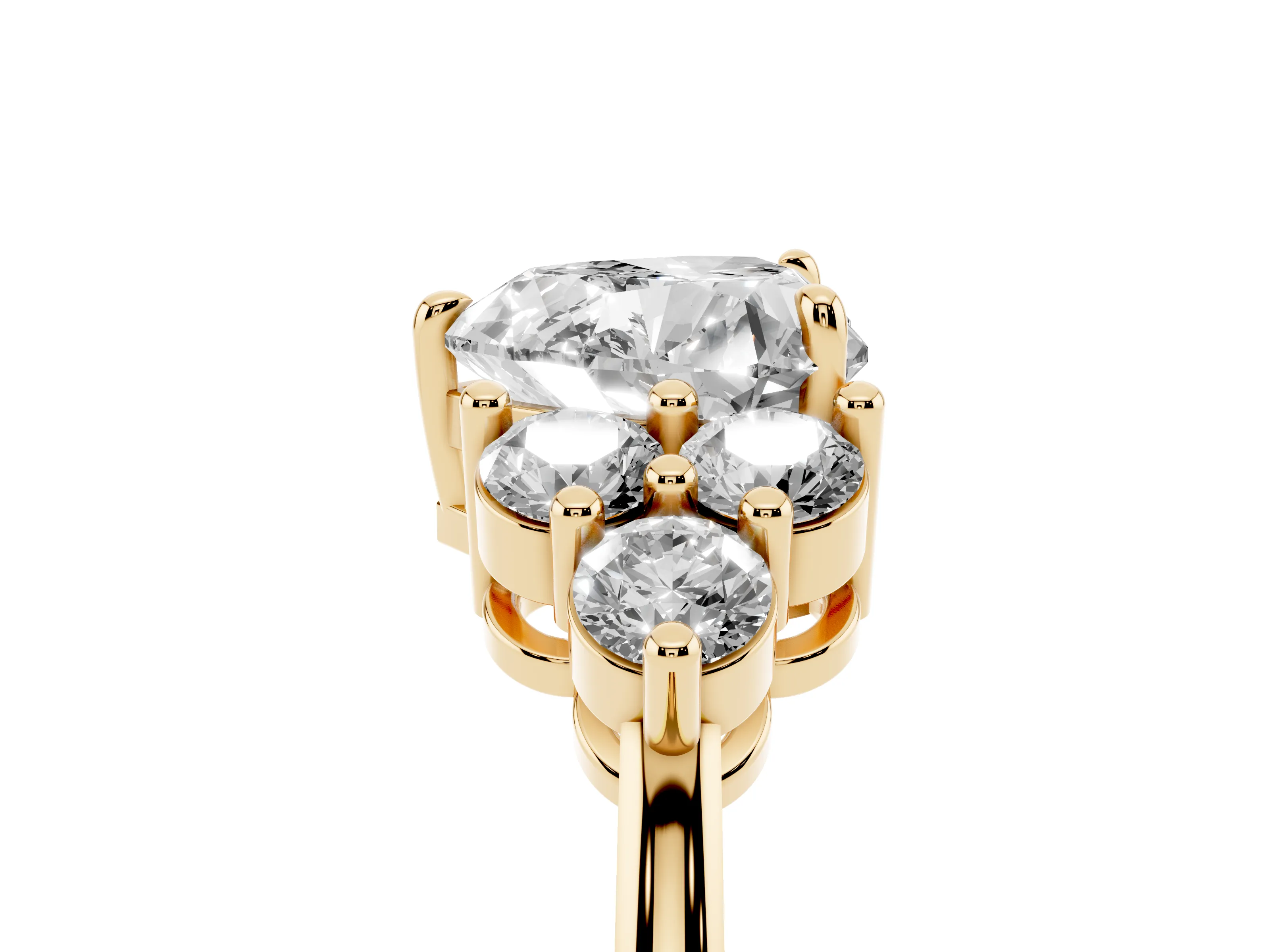 Heart Cut Diamond Solitaire Ring Set in Yellow gold with Cluster Accents on Each Side
