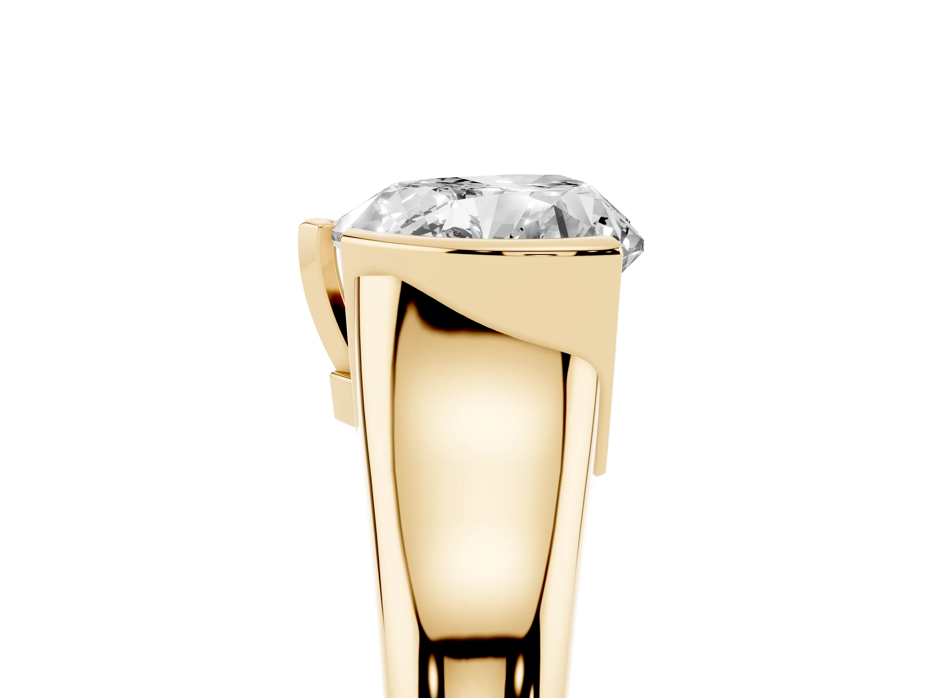 Heart Cut Diamond Solitaire Tension Set Ring Set in Yellow gold with Split Shank Band