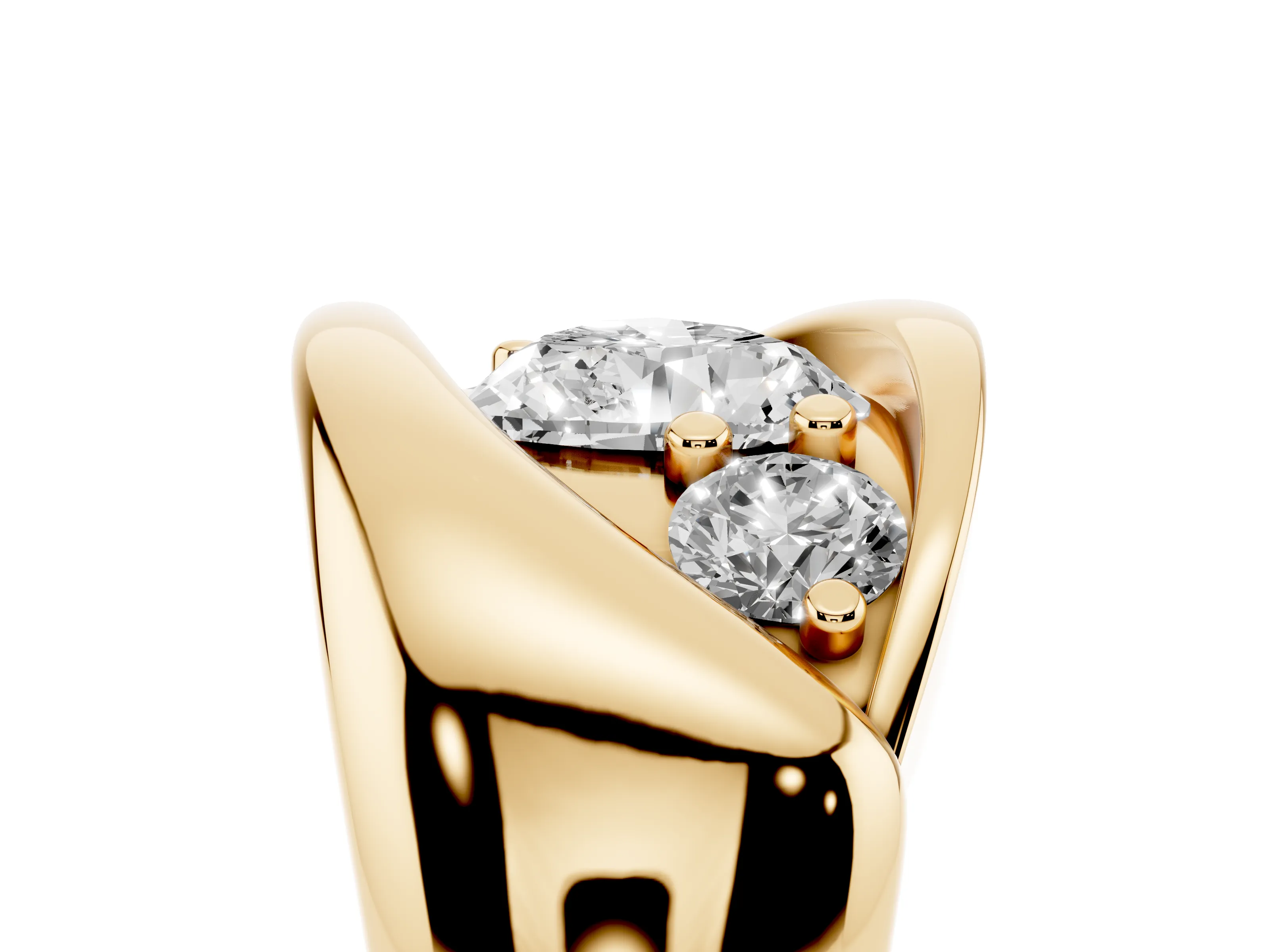 Heart Cut Diamond Channel-Set Crossover Ring Set in Yellow gold