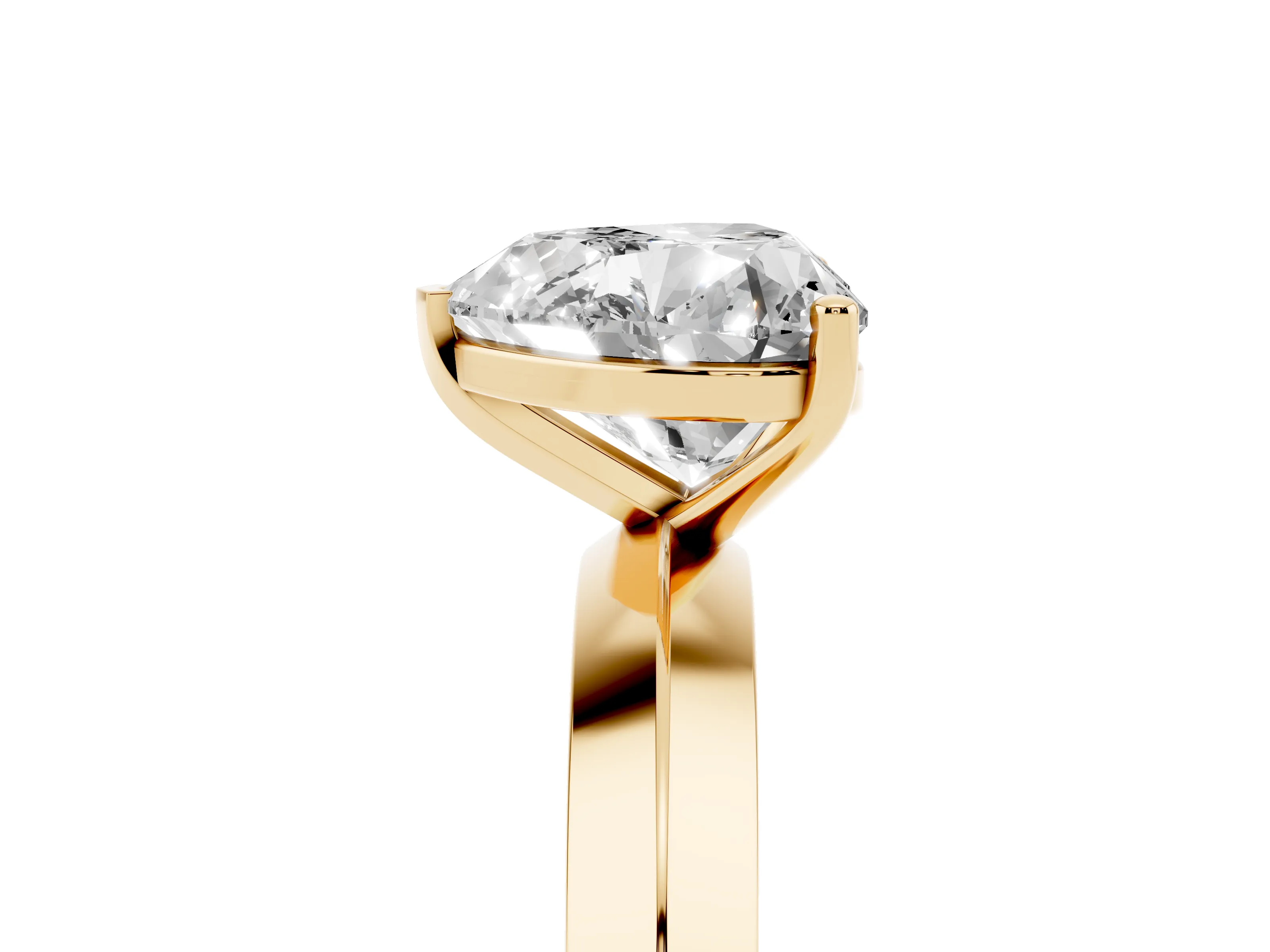 Heart Cut Diamond Solitaire Engagement Ring Set in Yellow gold with Flat Band and Prong Setting