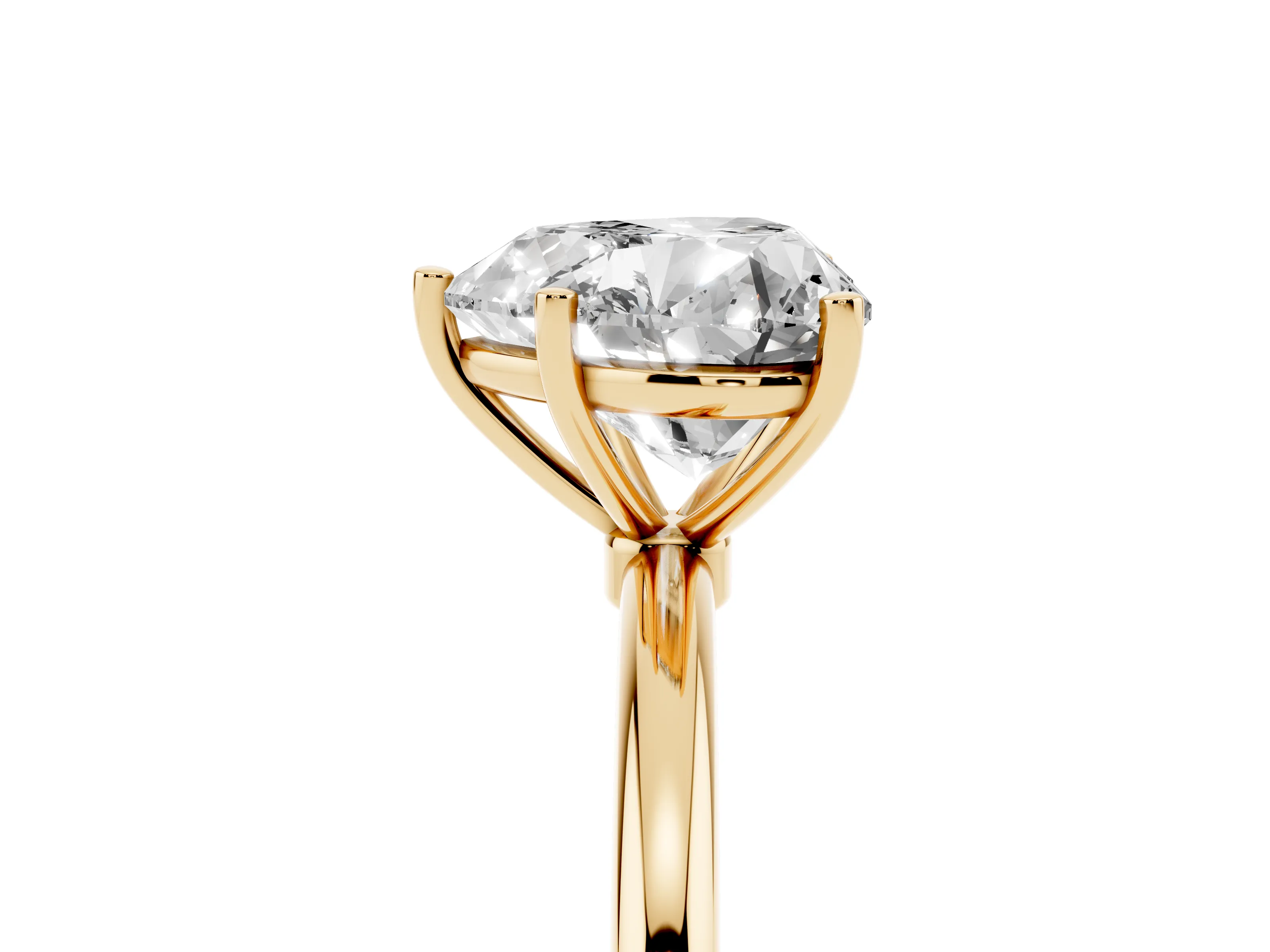 Heart Cut Diamond Solitaire Engagement Ring Set in Yellow gold with Thin Band and Prong Setting