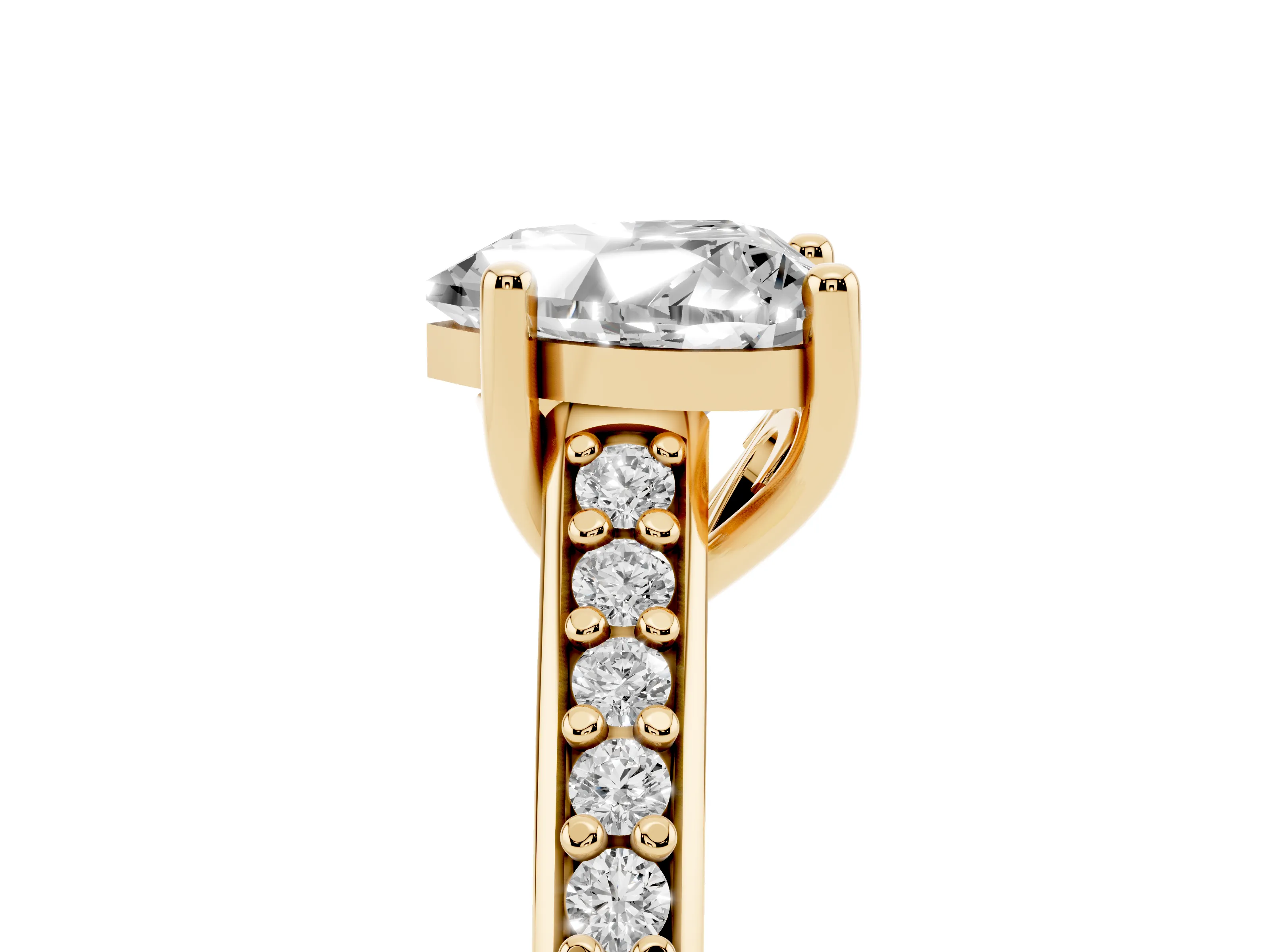 Heart Cut Diamond Prong Set Solitaire Engagement Ring Set in Yellow gold with Pavé Band