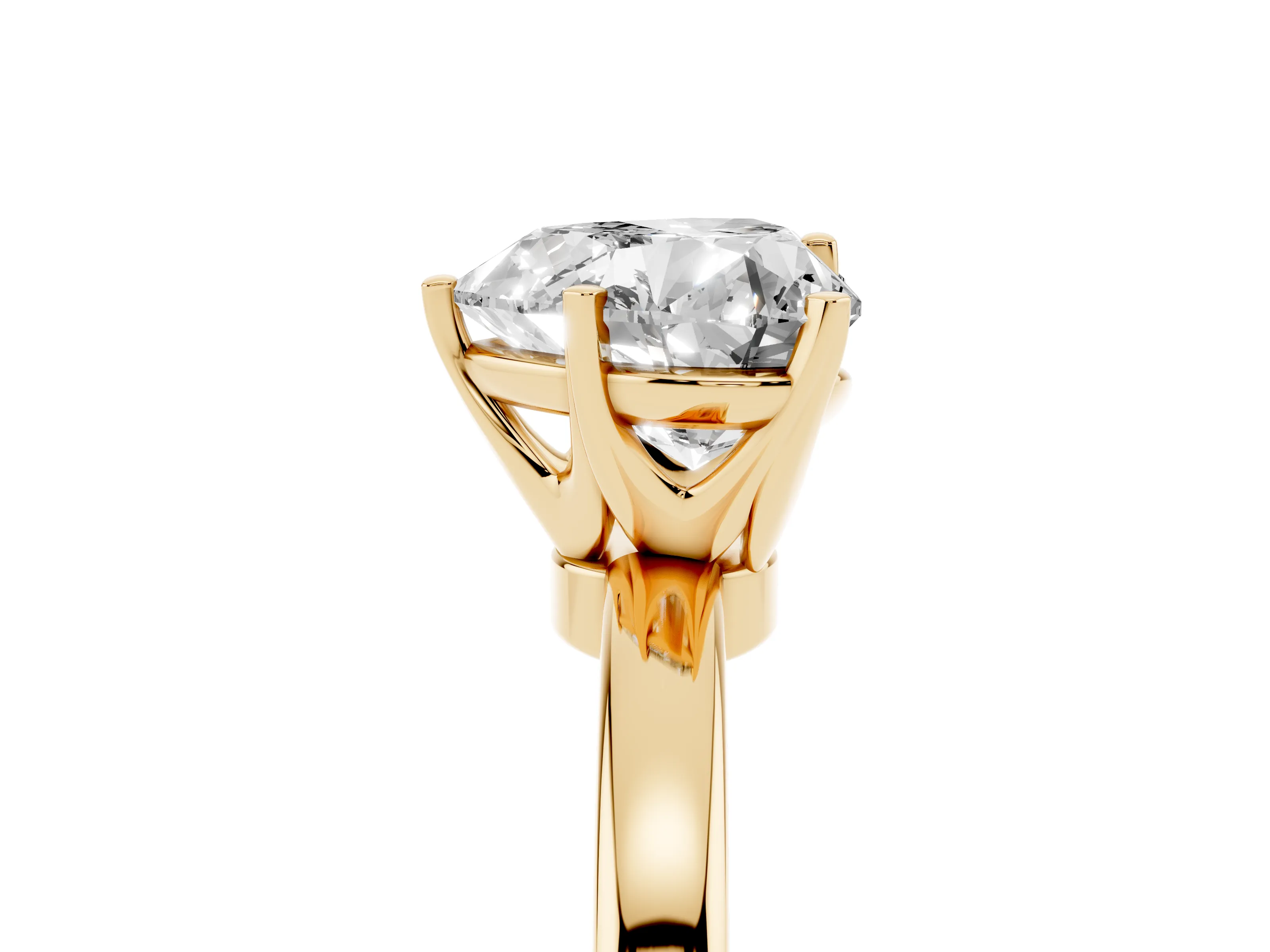 Heart Cut Diamond Solitaire Ring Set in Yellow gold with Raised Prong Setting on a Classic Band