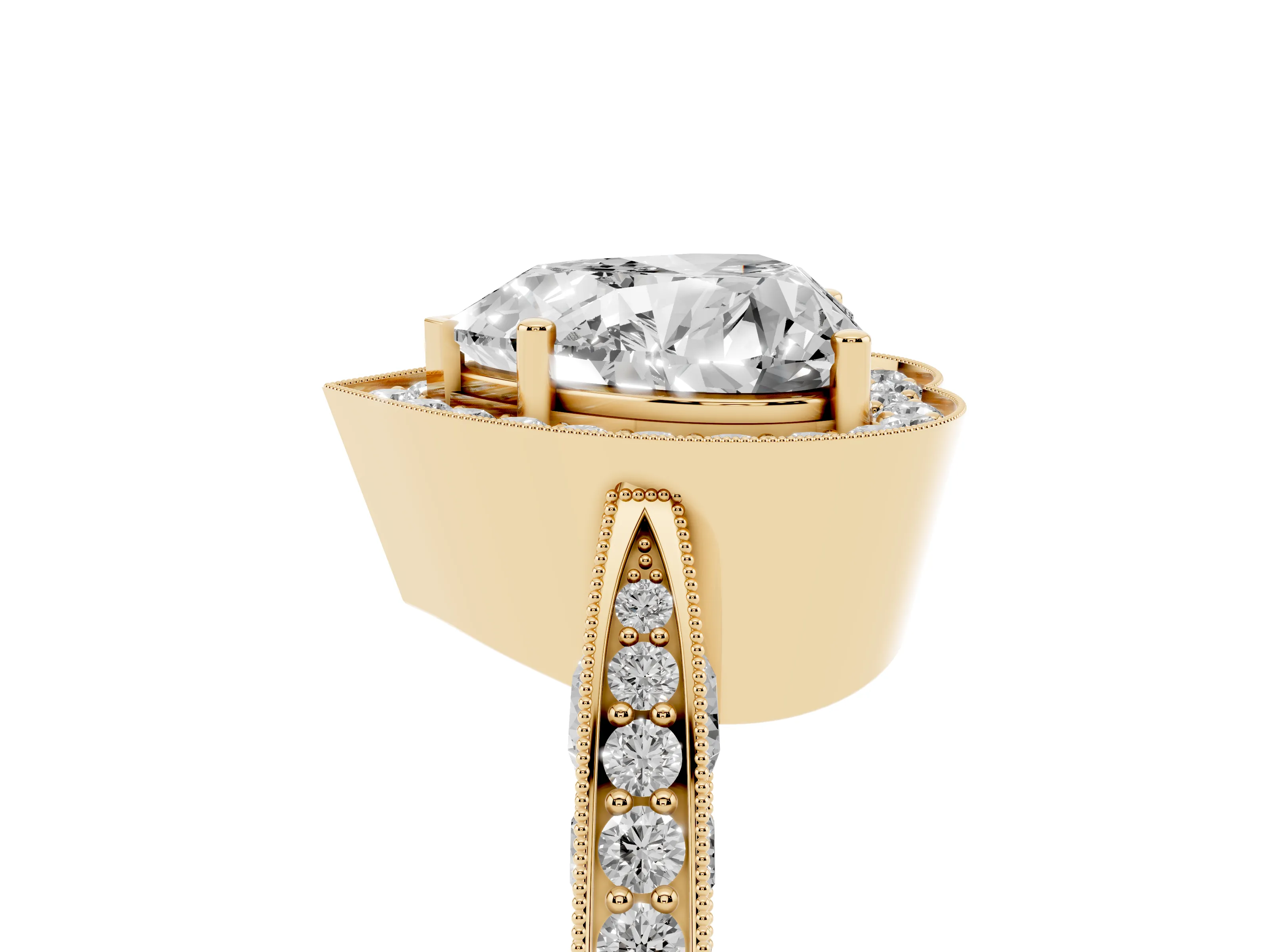 Heart Cut Diamond Halo Engagement Ring Set in Yellow gold with Accent Split Shank Band