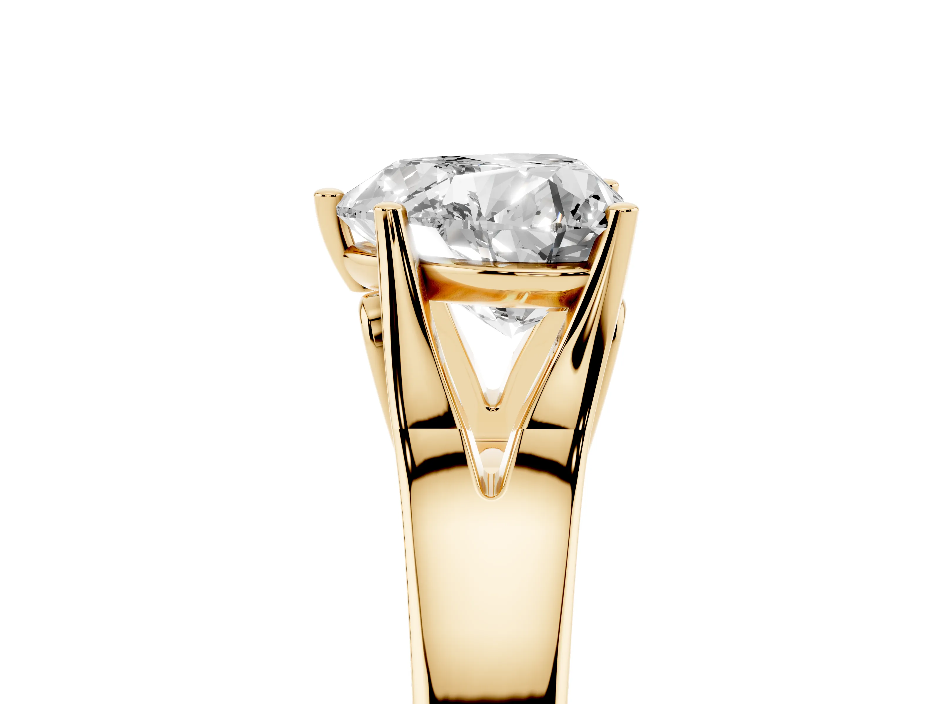 Heart Cut Diamond Solitaire Ring Set in Yellow gold with Arched Cathedral Band and Prong Setting