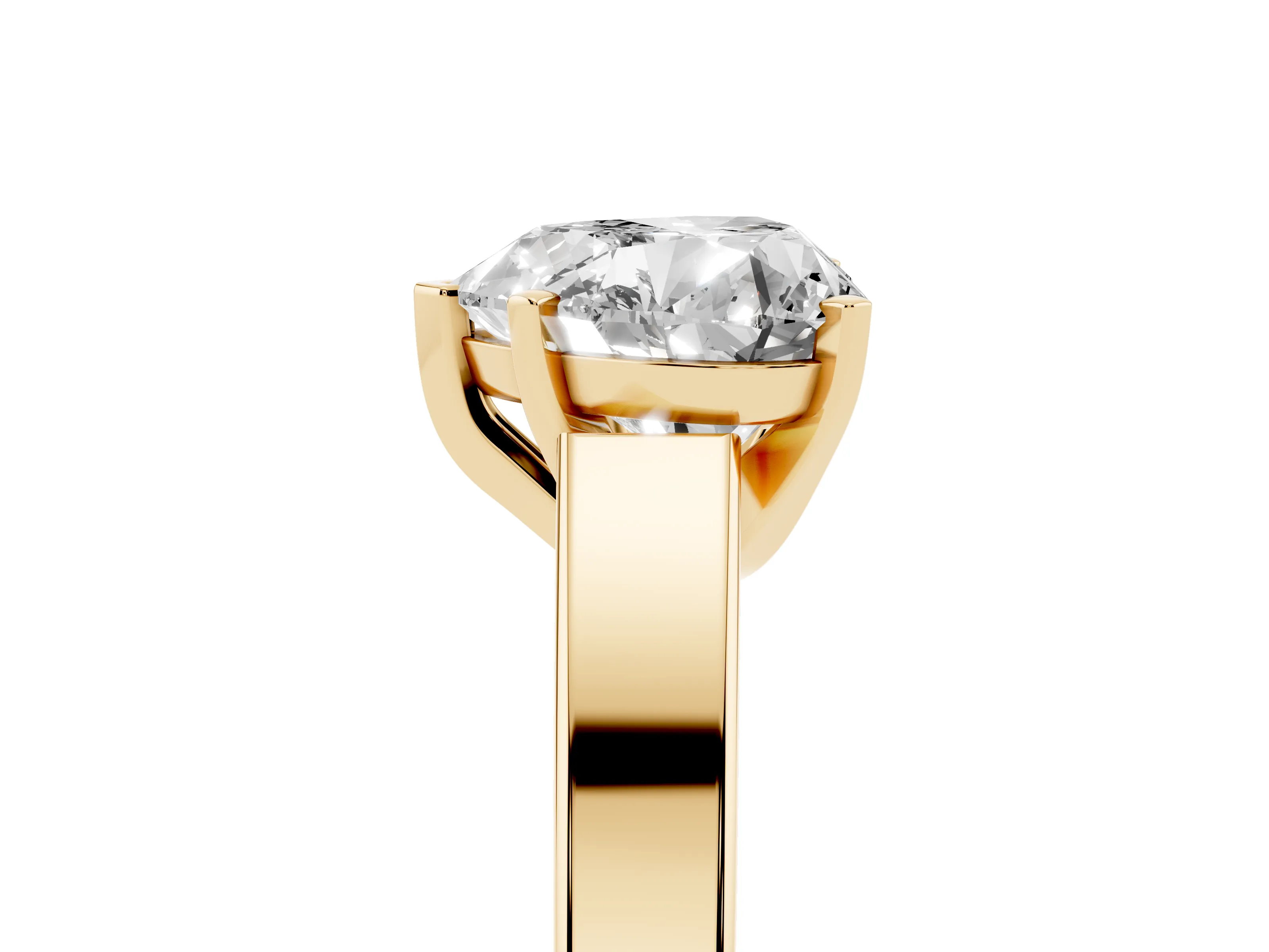 Heart Cut Diamond Solitaire Engagement Ring Set in Yellow gold with Prong Setting and Tapered Band