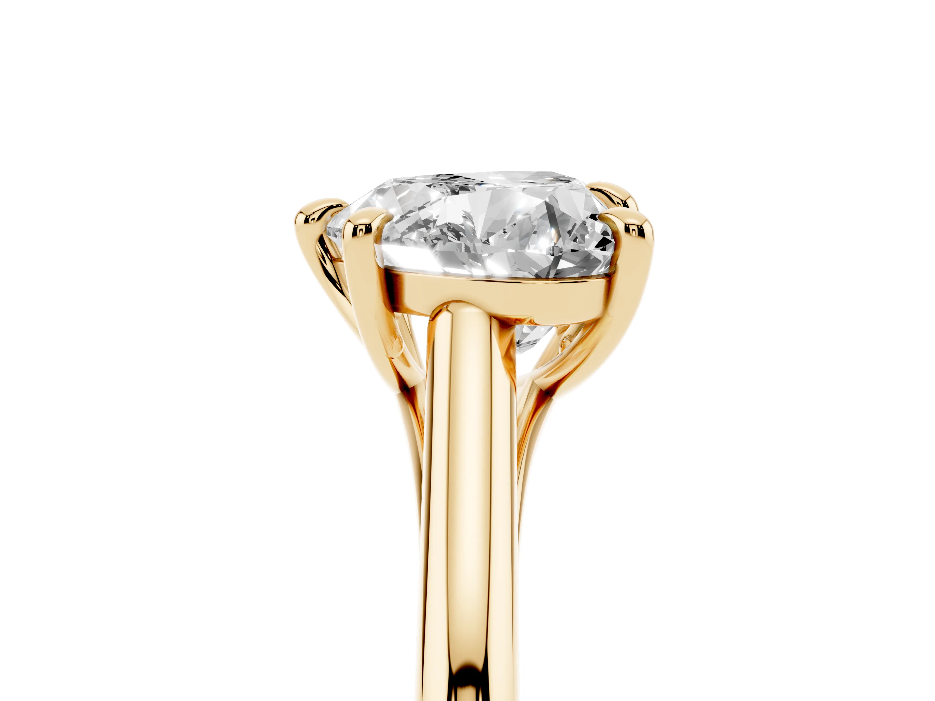 Heart Cut Diamond Solitaire Engagement Ring Set in Yellow gold with Prong Setting and Plain Classic Band
