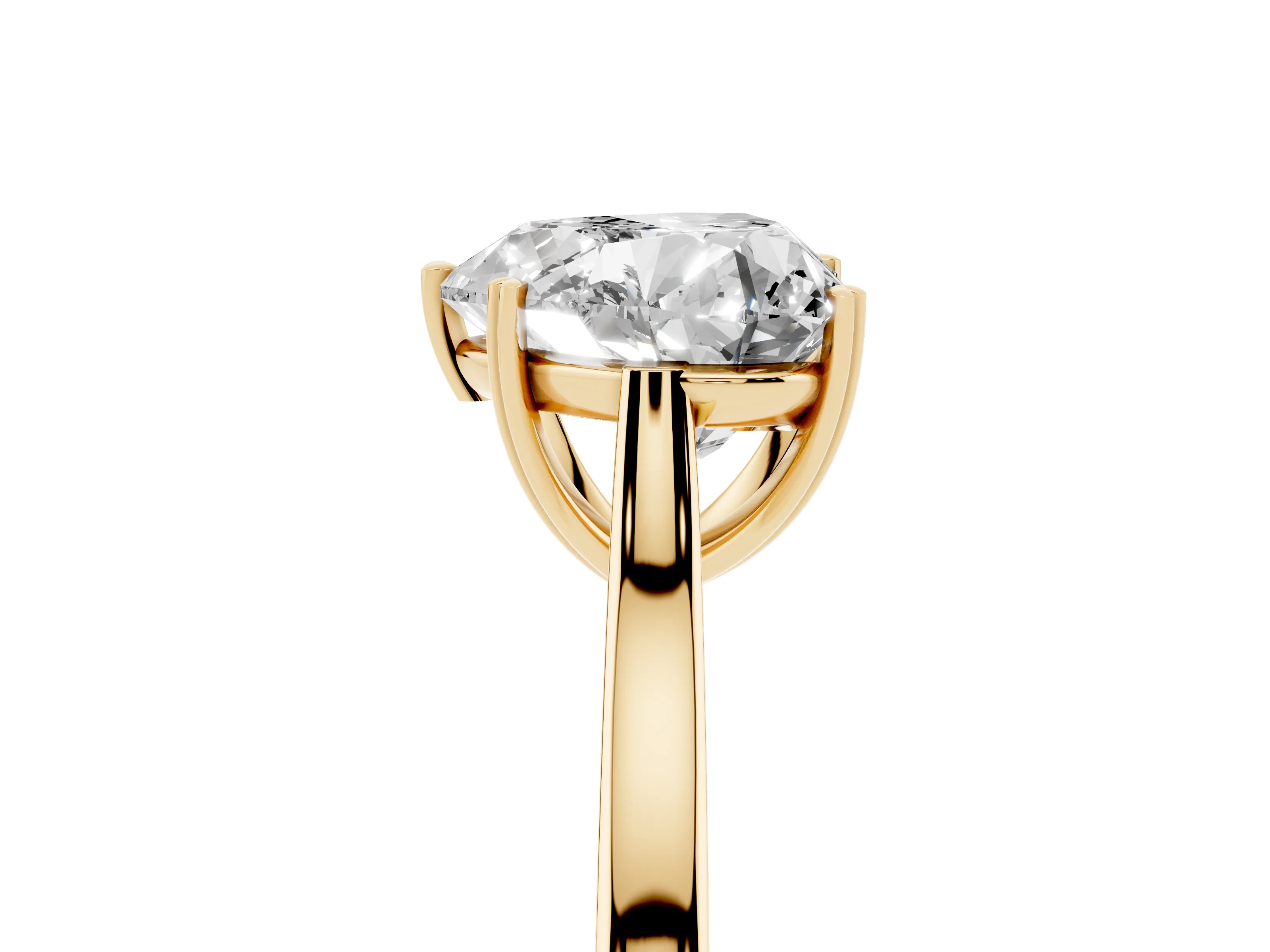 Heart Cut Diamond Solitaire Heart Prong Engagement Ring Set in Yellow gold with Tapered Band