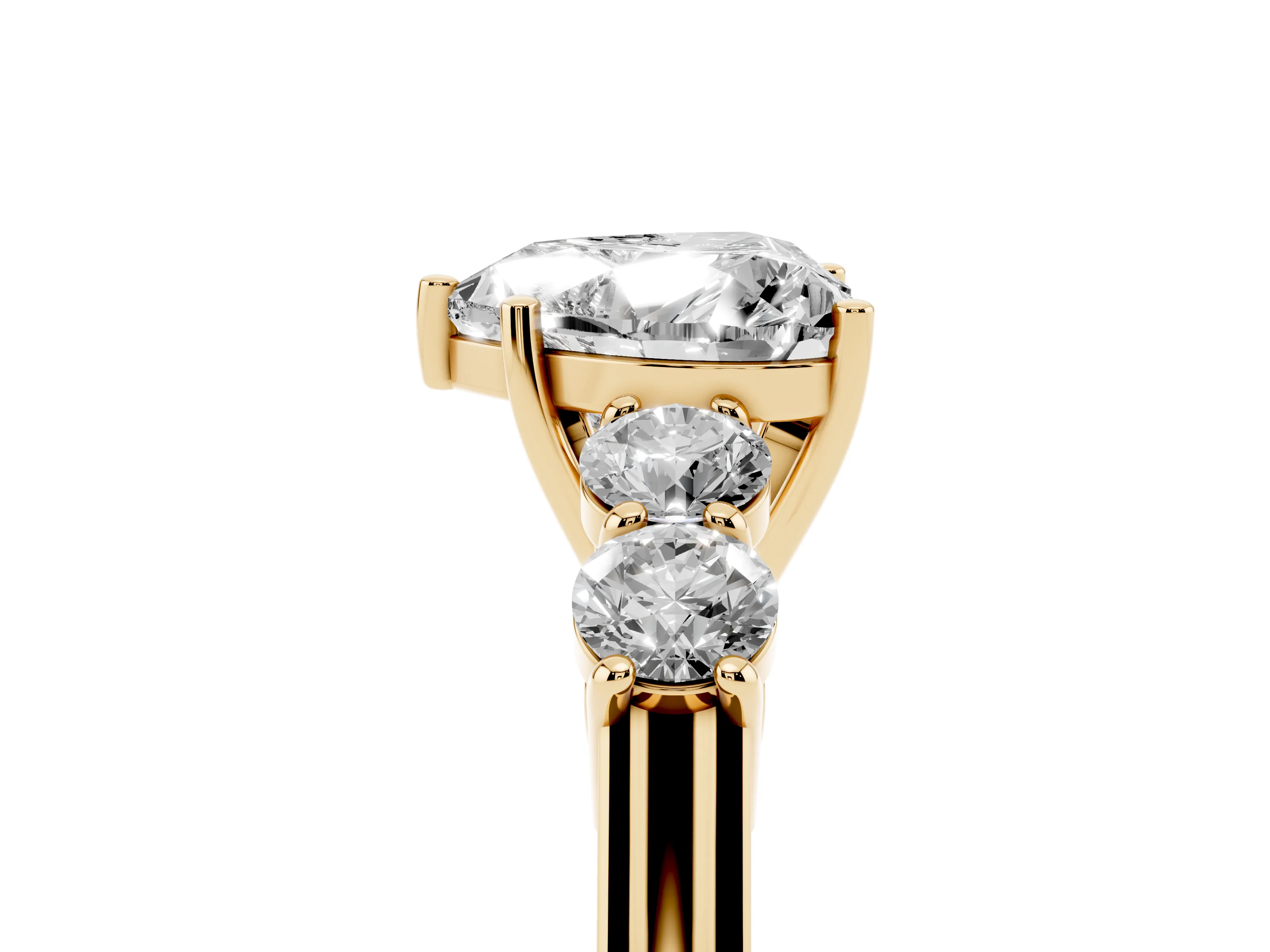 Heart Cut Diamond Five-Stone Prong Set Band Ring Set in Yellow gold with Polished Band