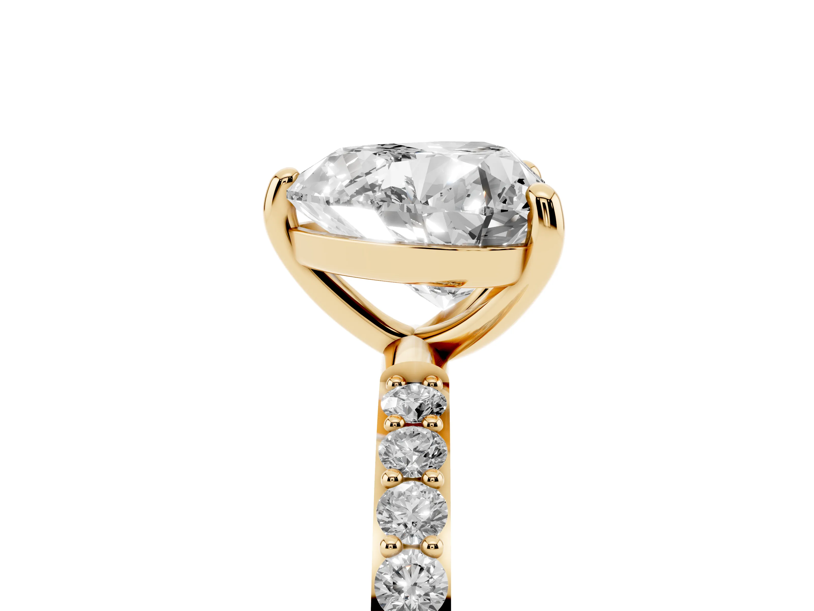 Heart Cut Diamond Solitaire Ring Set in Yellow gold with Round Pavé Band and Prong Setting