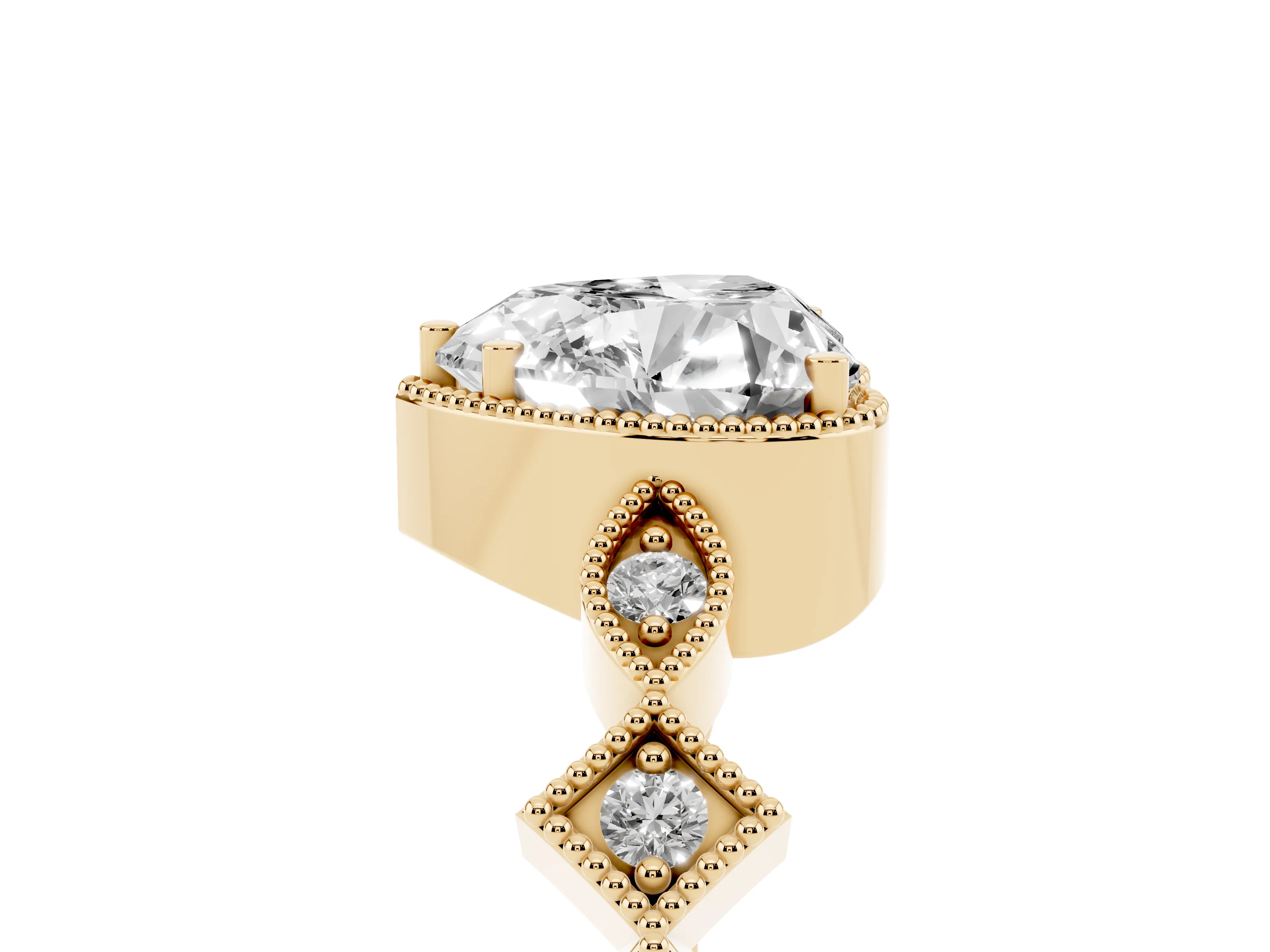 Heart Cut Diamond Milgrain Marquise Twist Band Ring Set in Yellow gold with Prong Setting