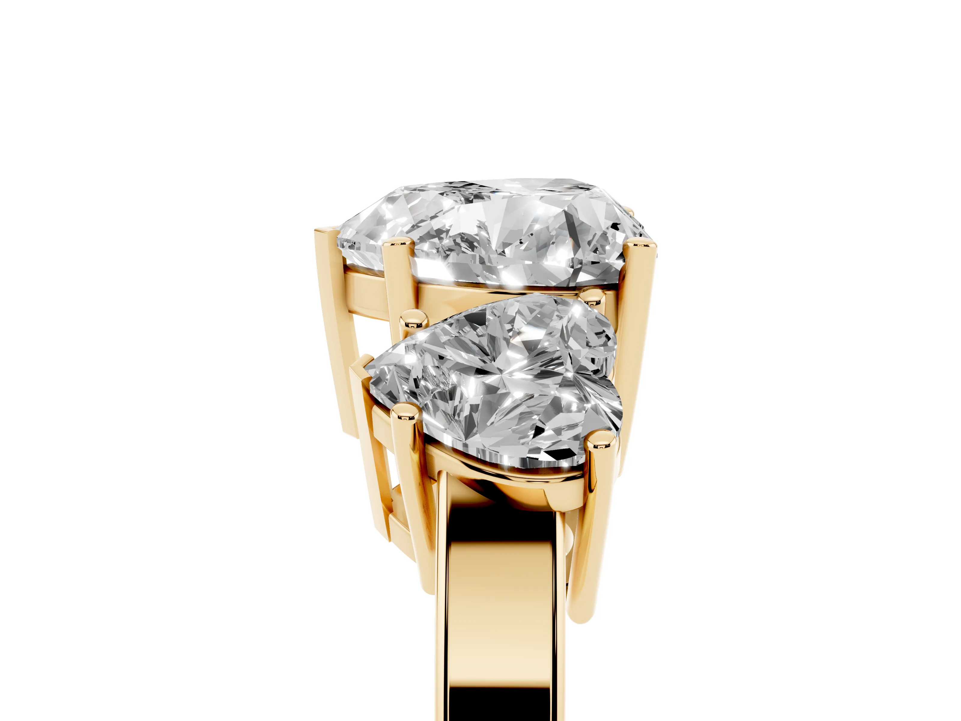 Heart Cut Diamond Three-Stone Engagement Ring Set in Yellow gold with Flat Band