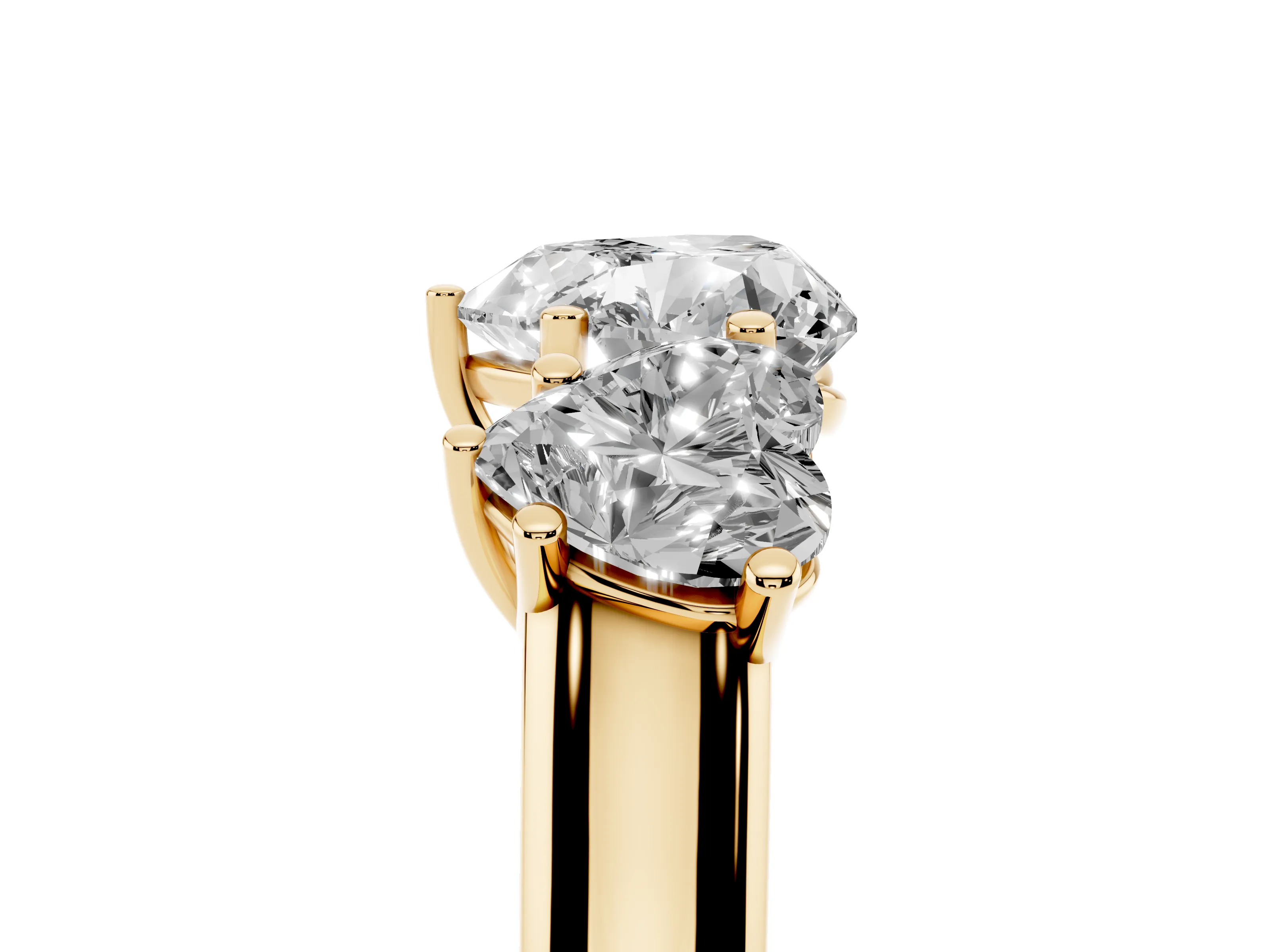 Heart Cut Diamond Three-Stone Ring Set in Yellow gold with Plain Polished Band